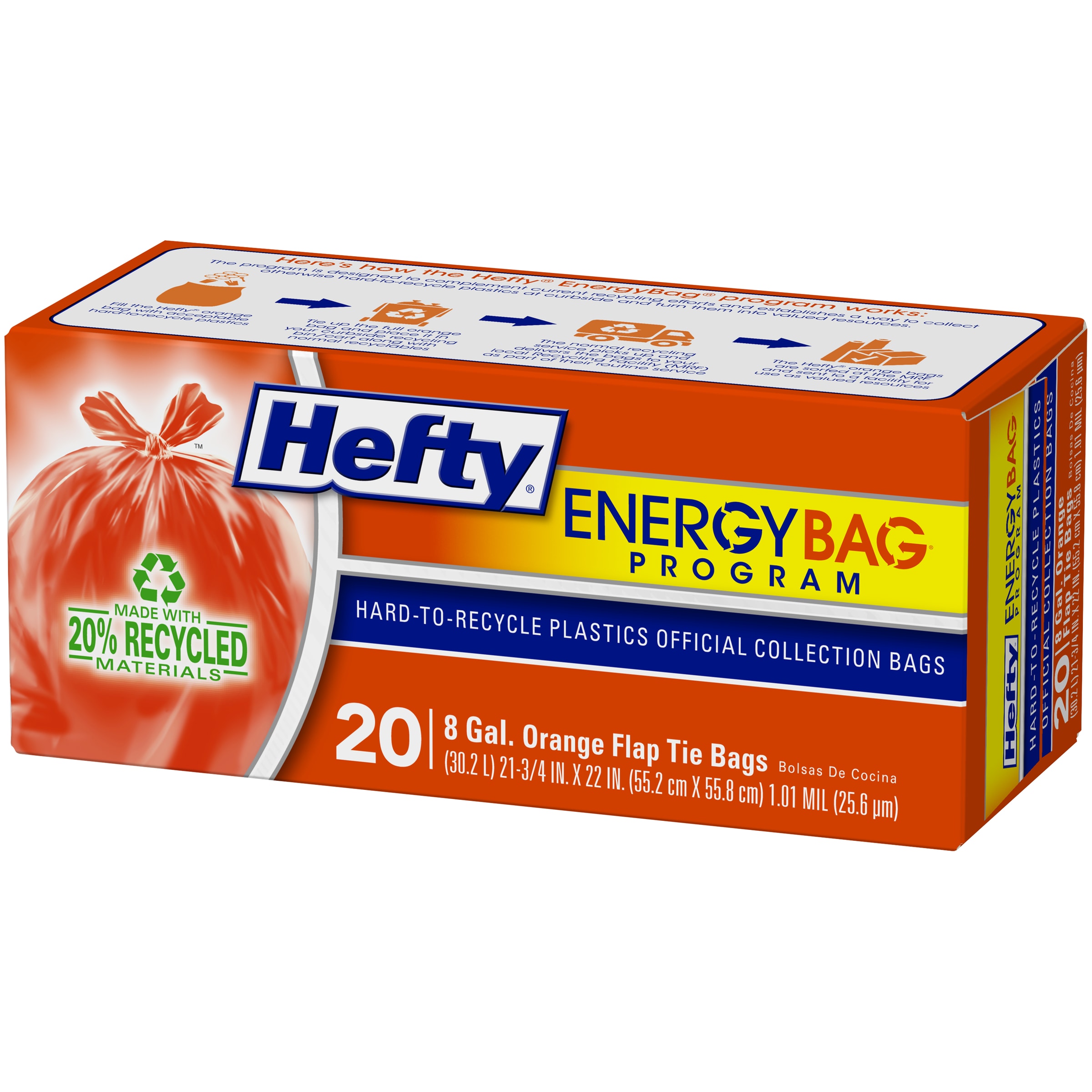 Hefty Energy Bag Program Flap Tie Bags, Orange, 13 Gallon