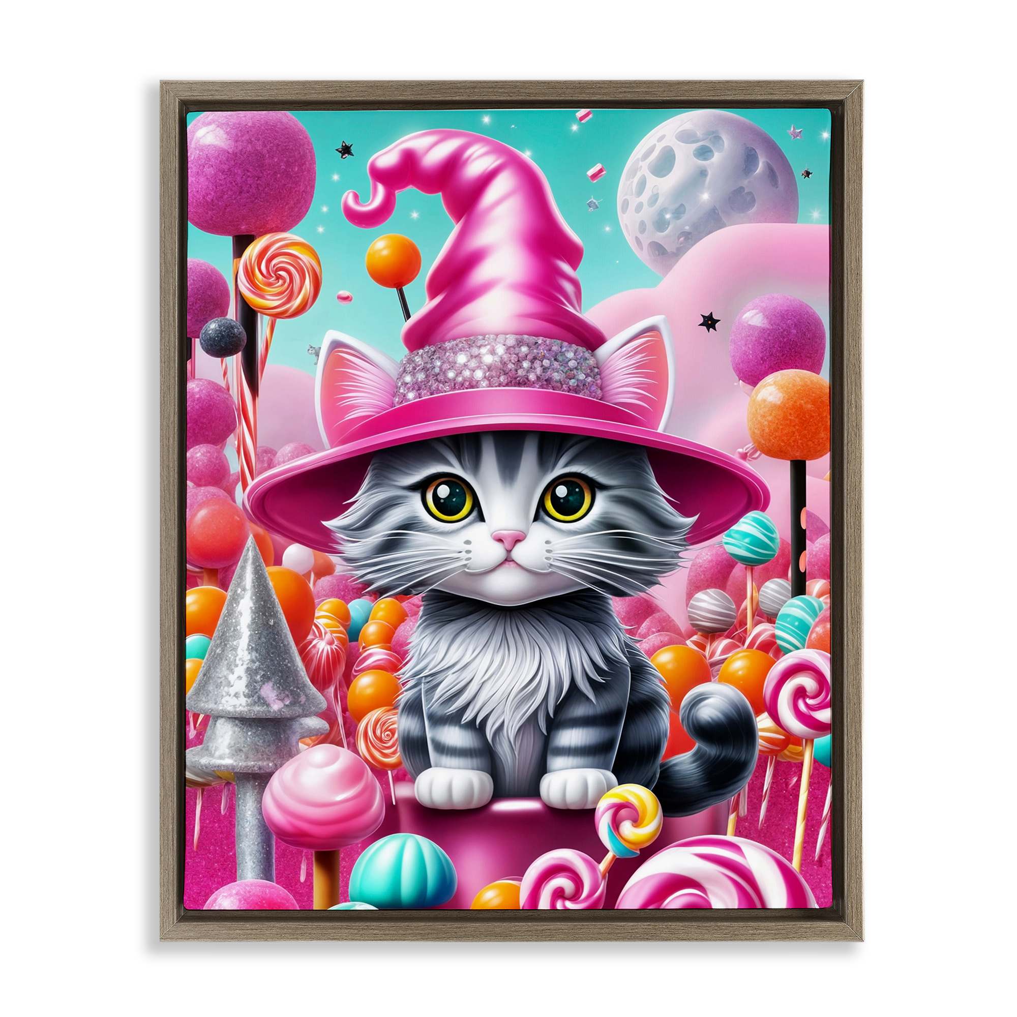Stupell Industries BT-291-FFE-24X30 Kitten Among Pink Candies Brown Framed Floater Canvas Wall Art By Tabz Jones 25 x 31