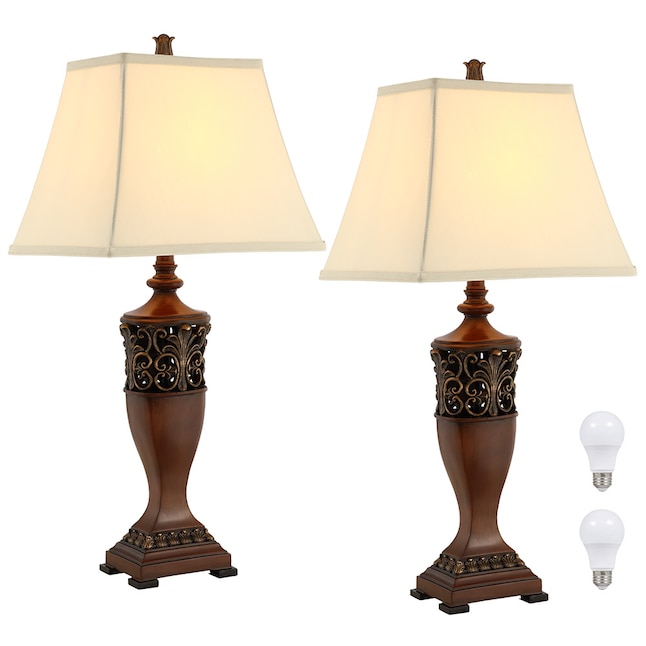 Wood Tone Led Rotary Socket Table Lamp, Gold Tone Desk Lamps