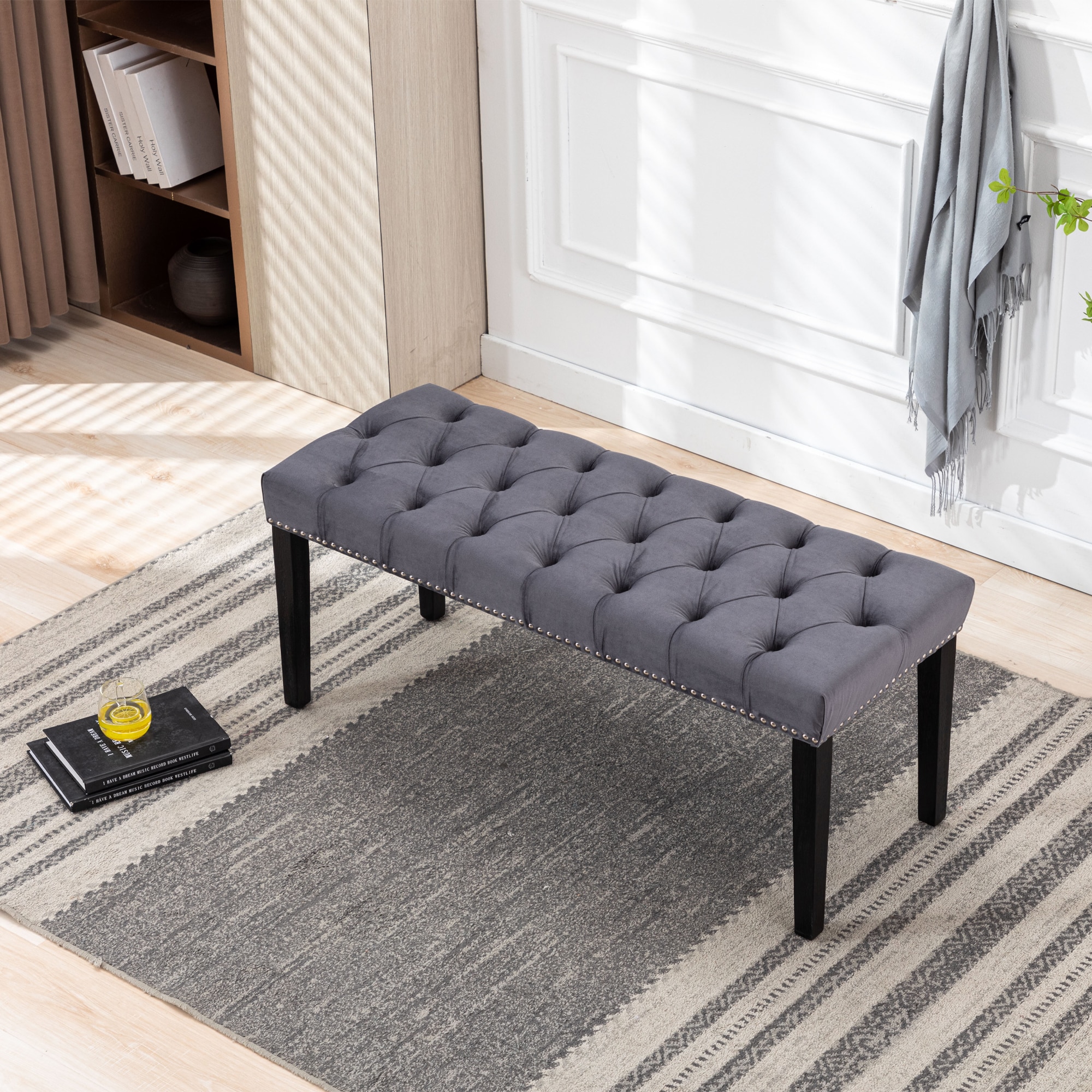 Load Bearing Bench LUXEYARD Upholstered Tufted Bench Ottoman Velvet Dining Bench Bedroom ...