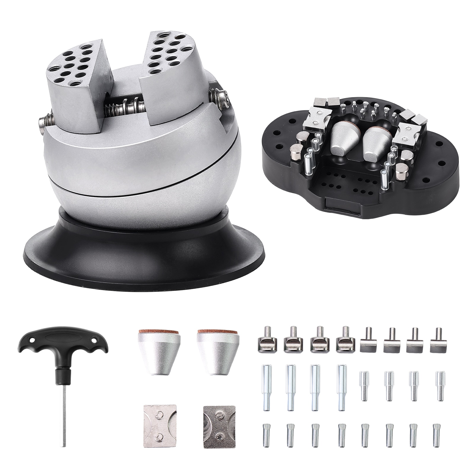 Mecale 3 in Ball Vise Engraving Block with 360 Degree Rotation and 30-Piece Attachment Set - Chrome