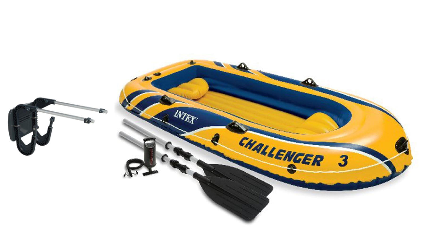 Intex Challenger 3 Boat 2 Person Raft & Oar Set Inflatable with Motor Mount Kit
