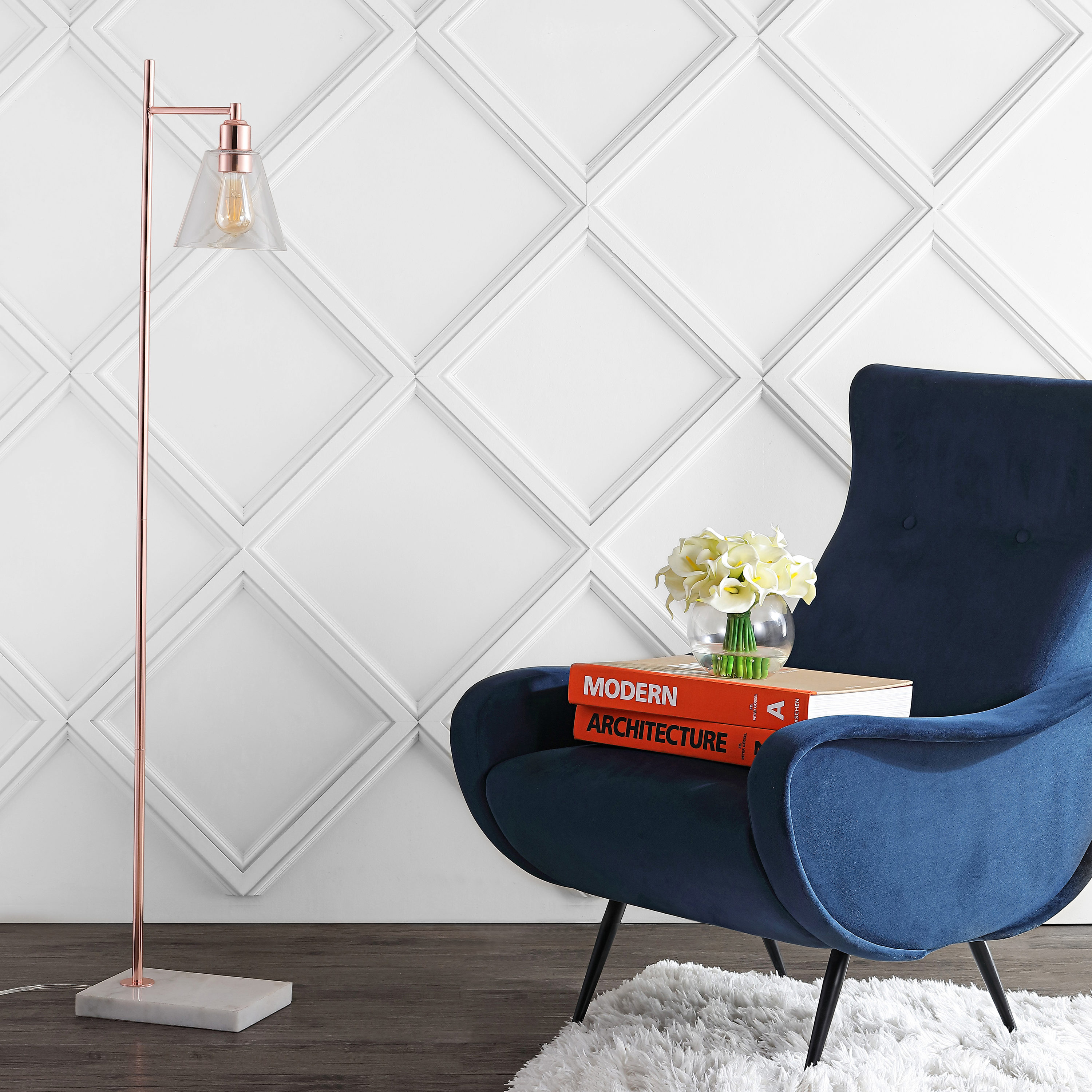 Edison 55" Polished Gold Metal Floor Lamp with Clear Glass Shade