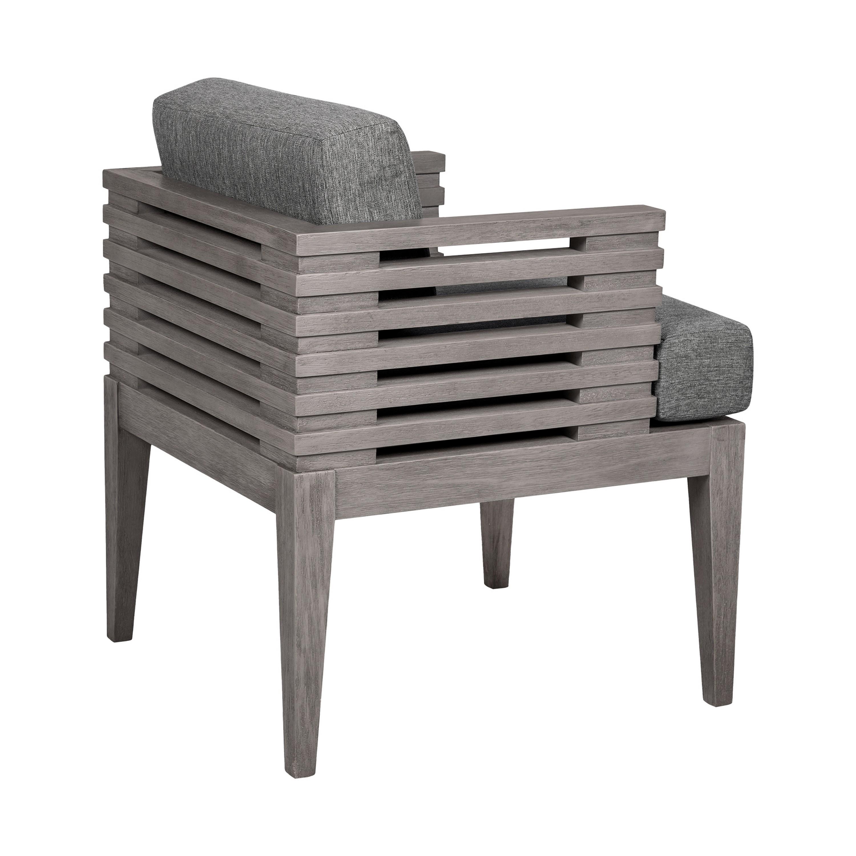 Gray Eucalyptus Wood Outdoor Dining Arm Chair with Cushions