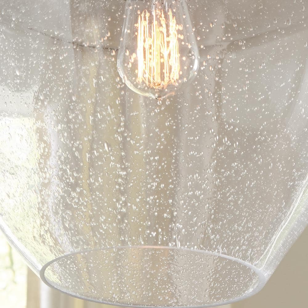 Satin Nickel Clear Seeded Glass Mini Pendant Light