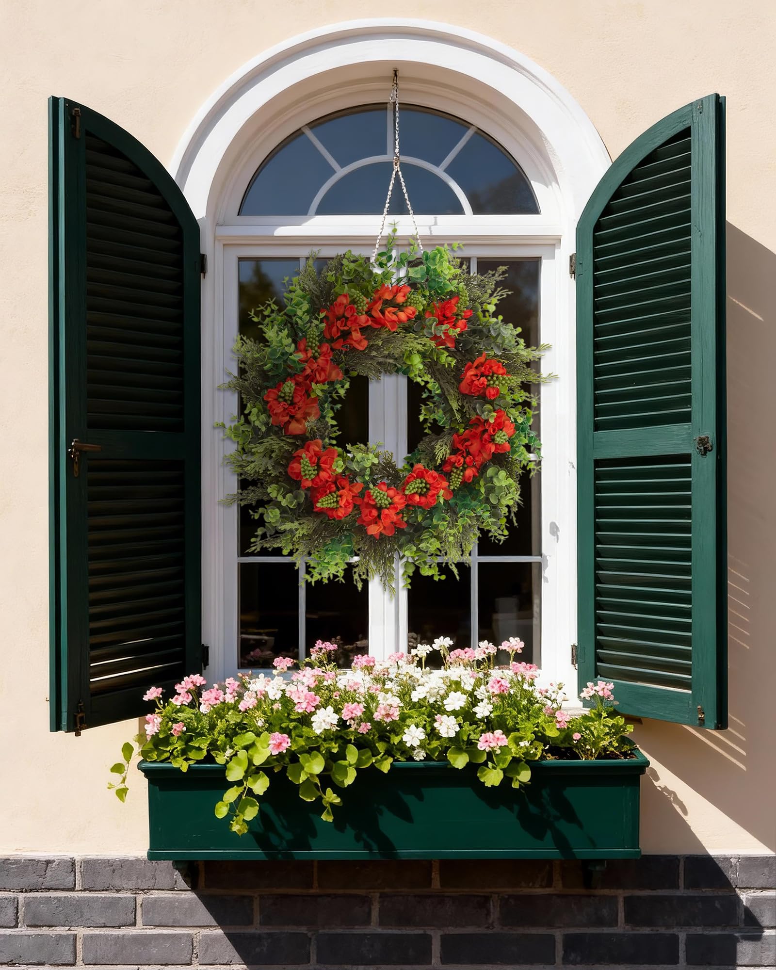 Garvee 20 Inch Artificial Dragon Beard Flower Wreath Greenery Wreath for Front Door Porch Wall Indoor Outdoor Home Decor Year-Round Accent for Farmhouse Rustic Modern Style