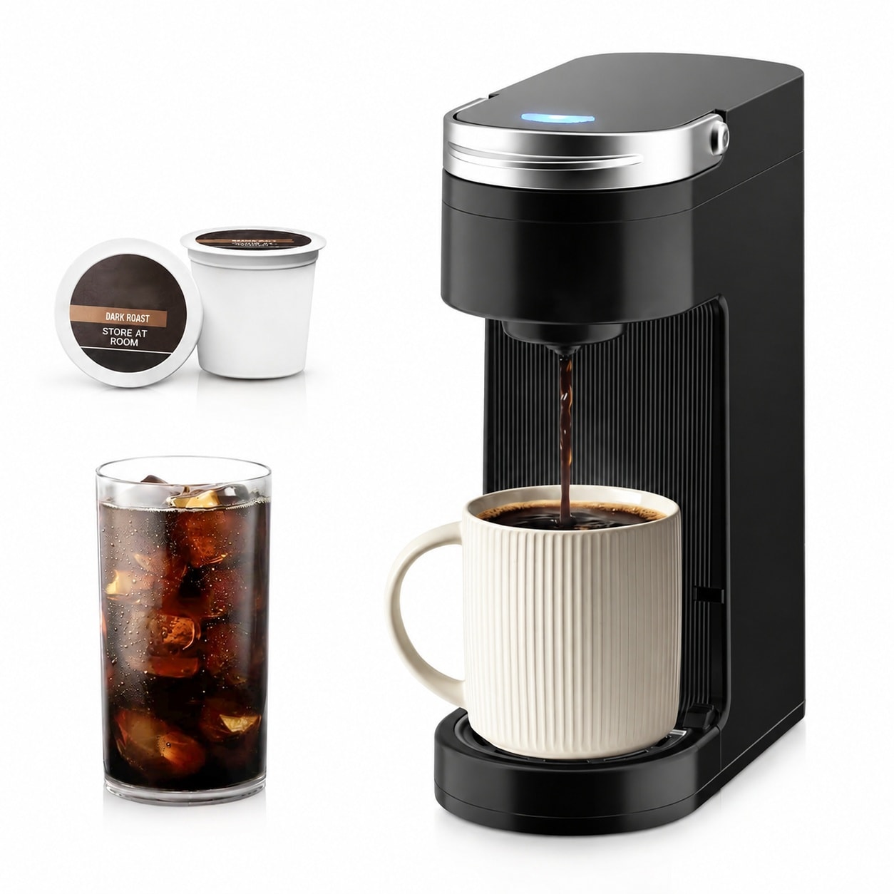 DHMHD LDH0819X052  Slim Single Serve Coffee Maker for K Cup Pod Compact Portable Coffee Machine for Dorm RV Office and Travel Matte Black