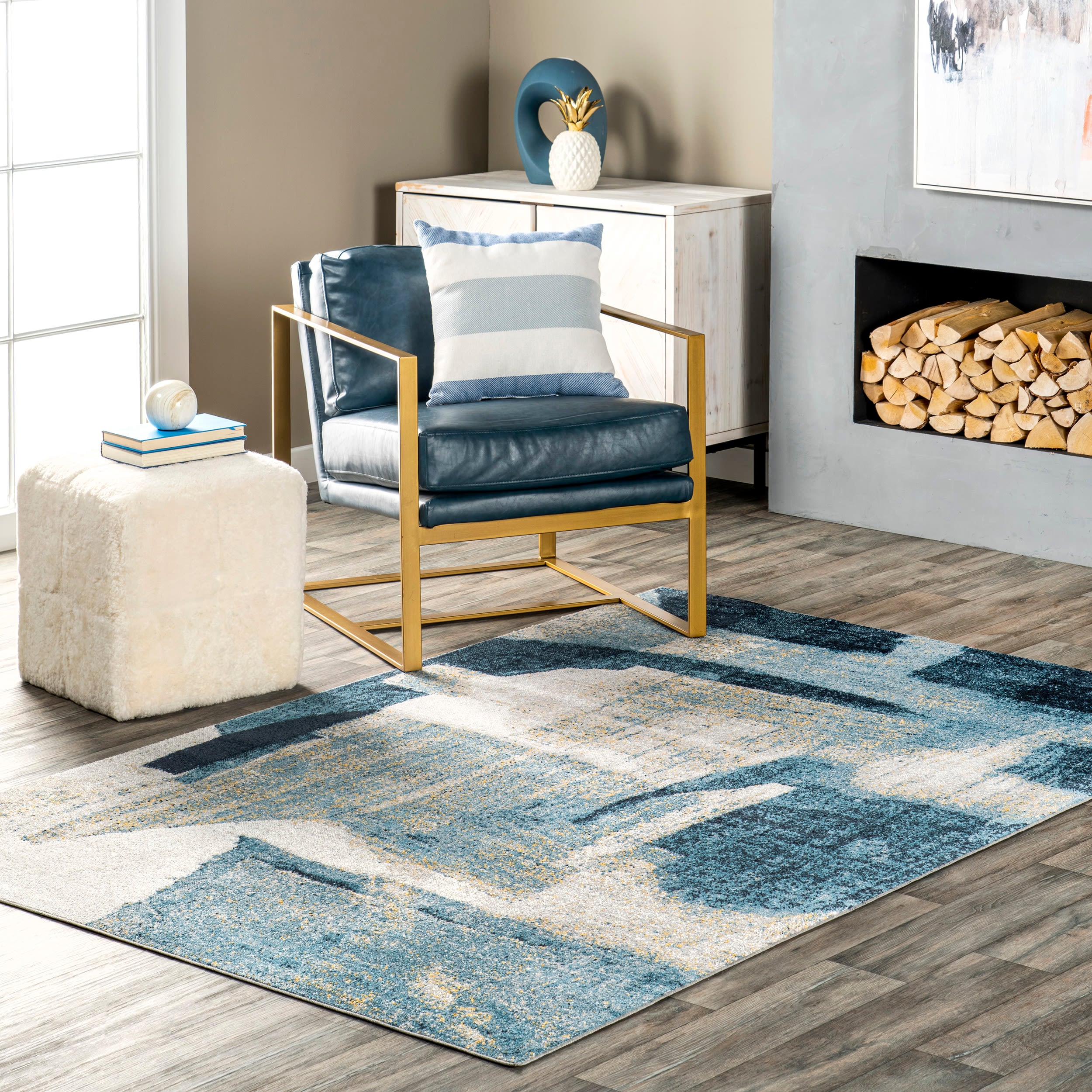 nuLOOM KKON14A-406 4 x 6 (ft) Loomed Polyester Blue Rectangular Indoor Abstract Global Machine washable Area rug