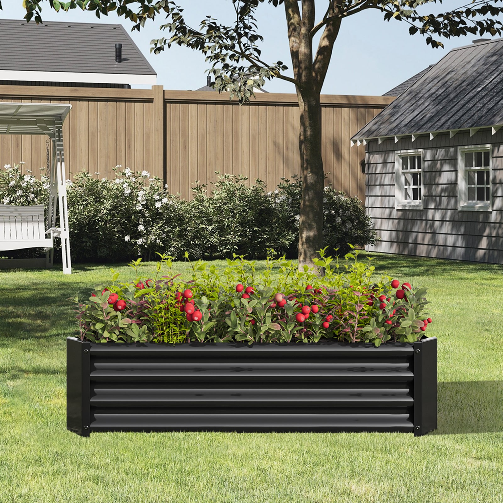 Flynama 24-in W x 47.24-in L x 11.81-in H Black Metal Raised Garden Bed ...