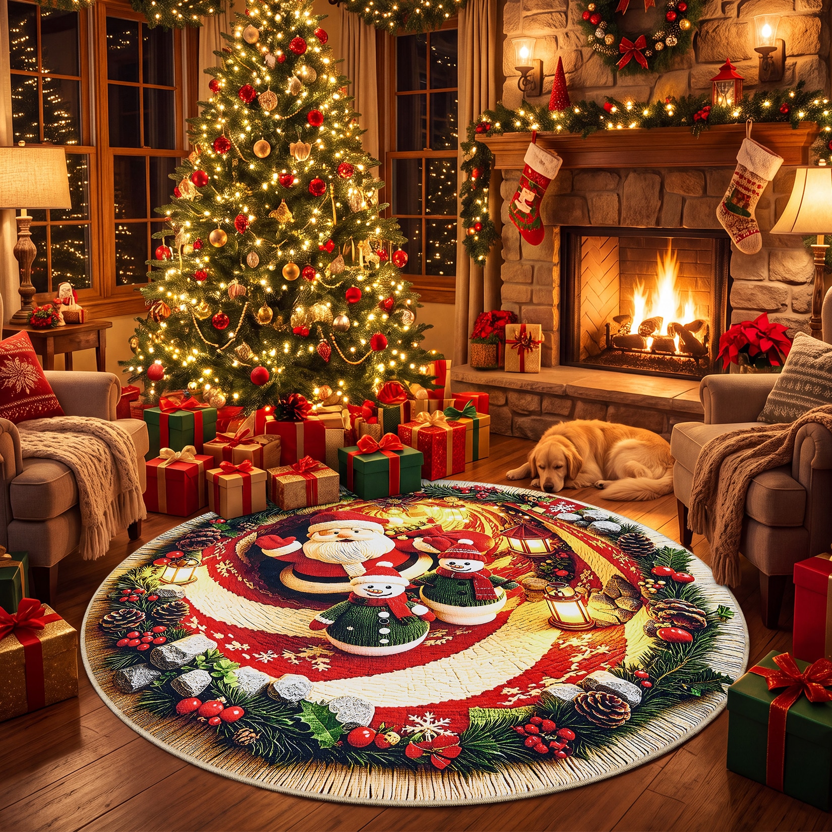 Aoile 5 x 5 ft Red Washable 3D Christmas Round Rug Optical Illusion ...
