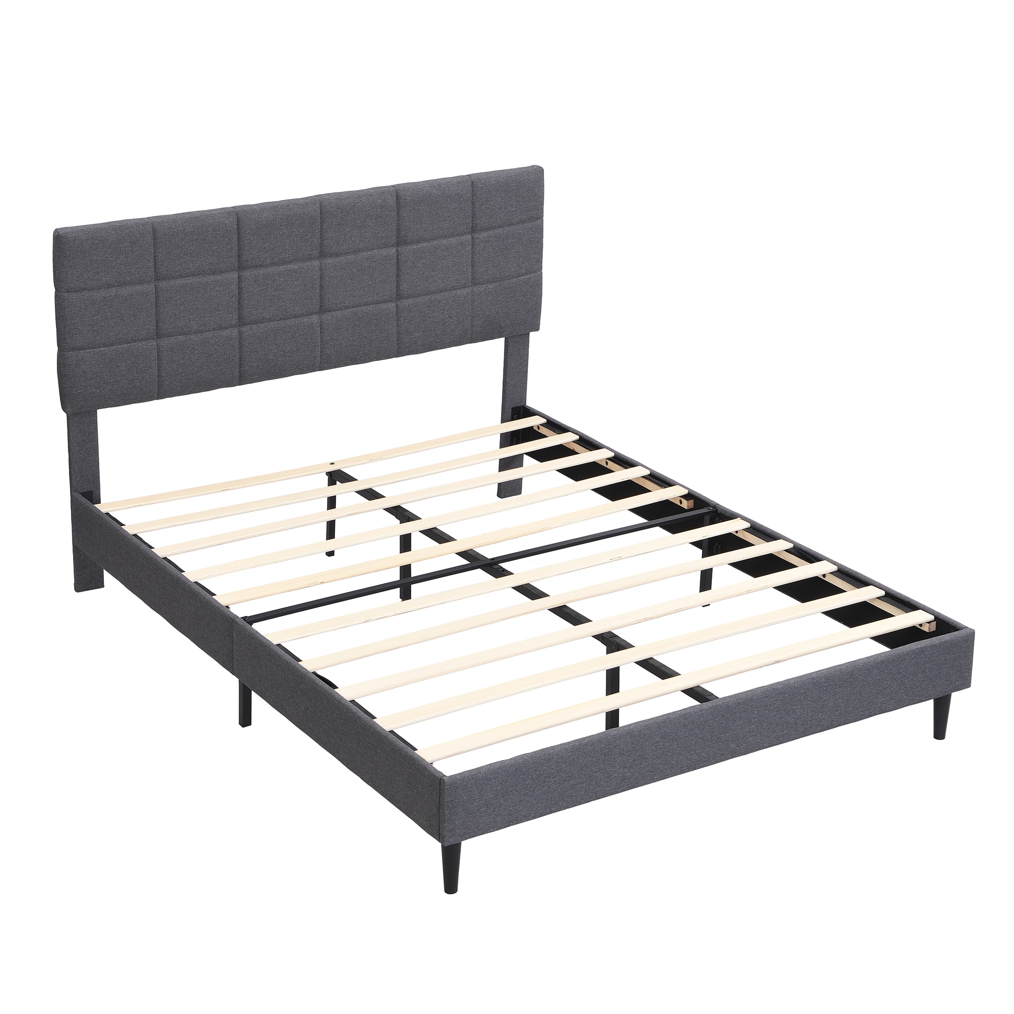 Clihome Gray Full Upholstered Platform Bed in the Beds department at ...