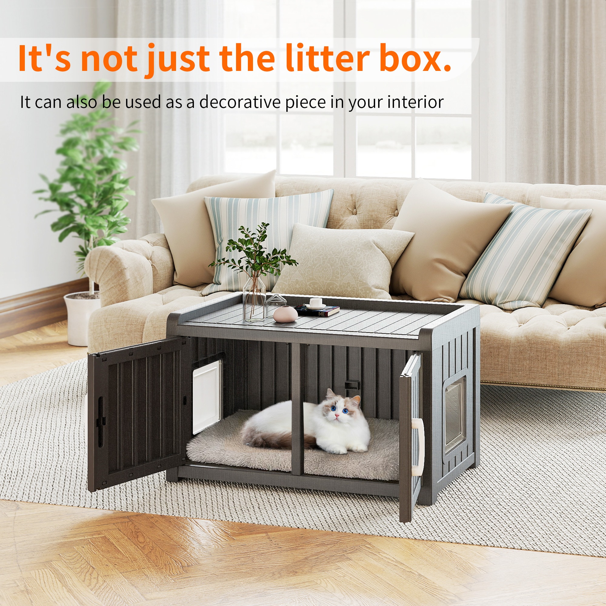 Patiozen - Cat Bed Storage Combination Shoe cabinet and cat play area coexist with a side exit d...