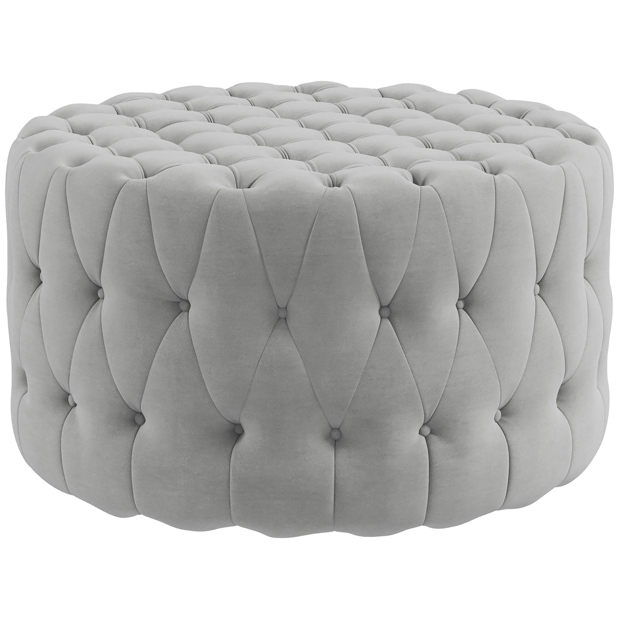 HomCom 838-436V00LG 31.5 Round Ottoman Large Velvet-Feel Upholstered Foot Stool with Button Tufted Design and Padded Seat for Living Room Entryway Light Gray