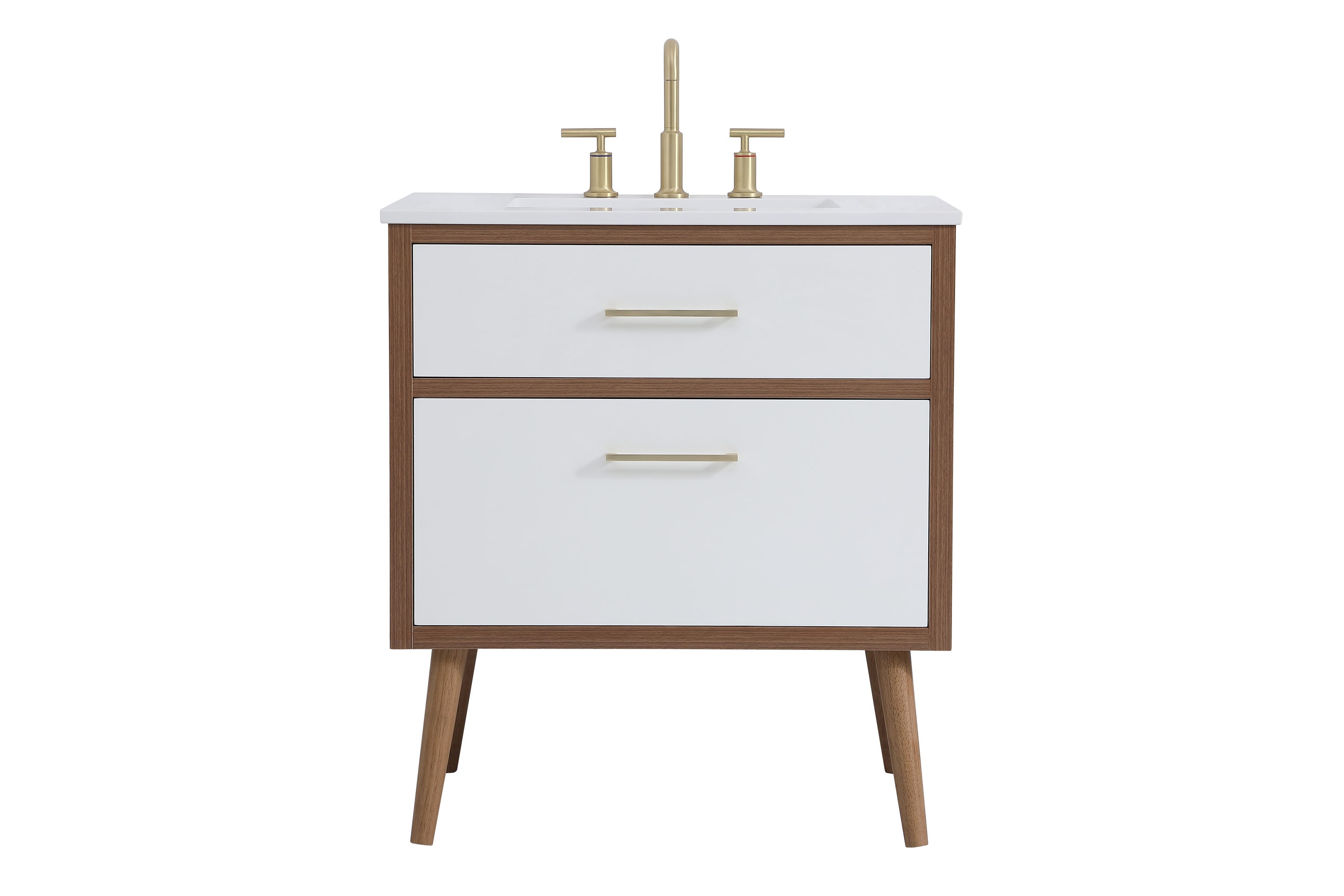 Elegant Decor HF123090WH Home Furnishing 30-in White Undermount Single sink Bathroom Vanity with Ivory White Engineered marble Top