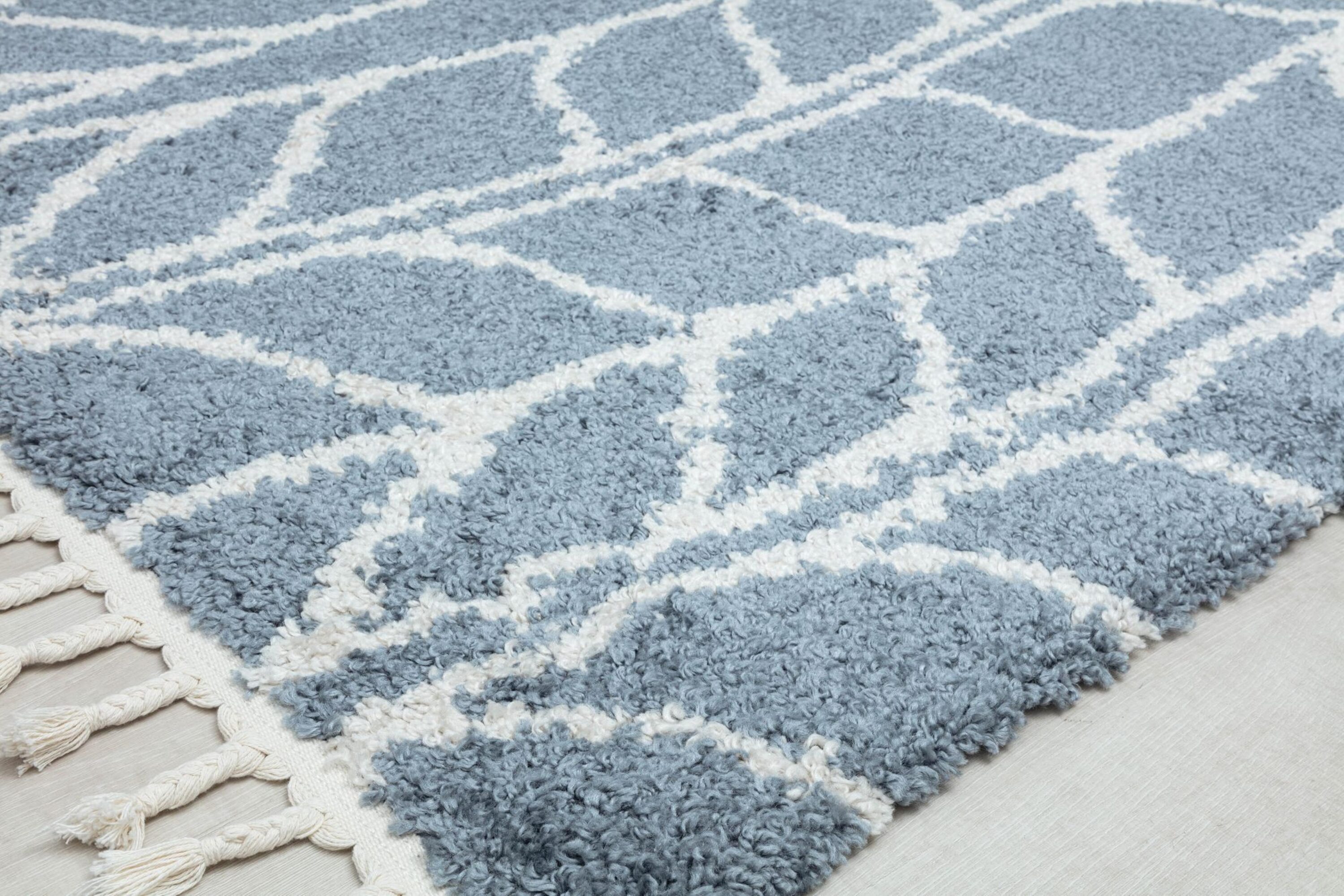 Sky Vine Blue Geometric Braided Area Rug with Tassels