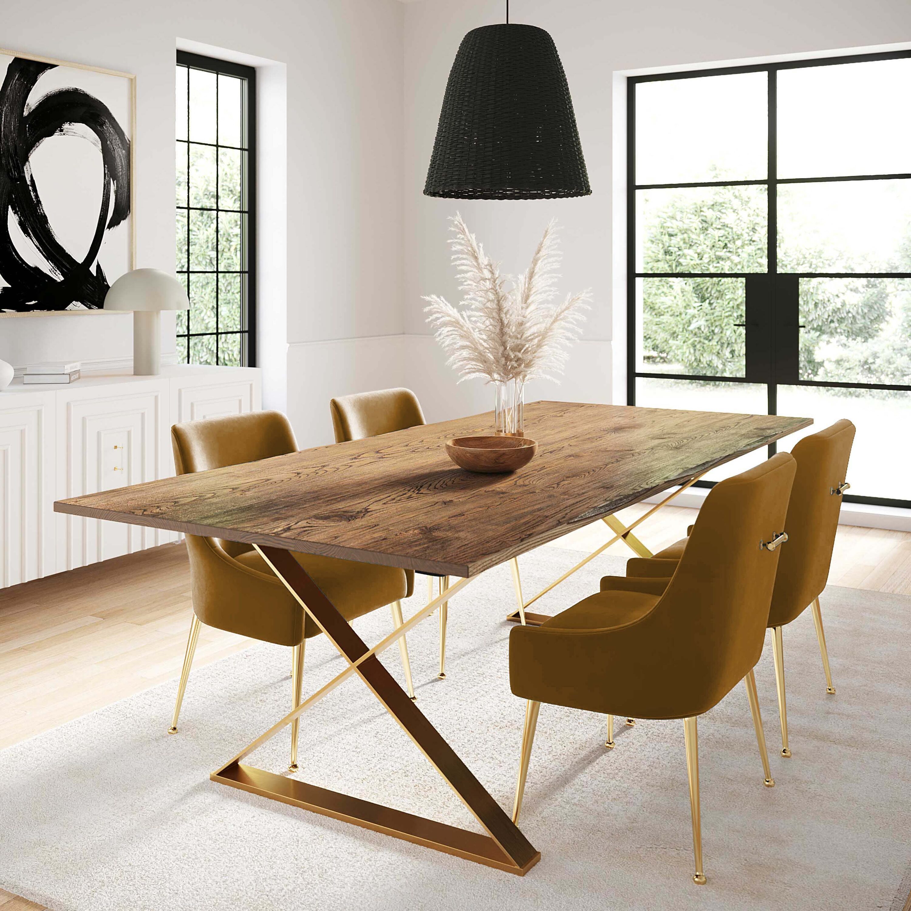 Cognac Velvet Upholstered Side Chair with Gold Metal Legs