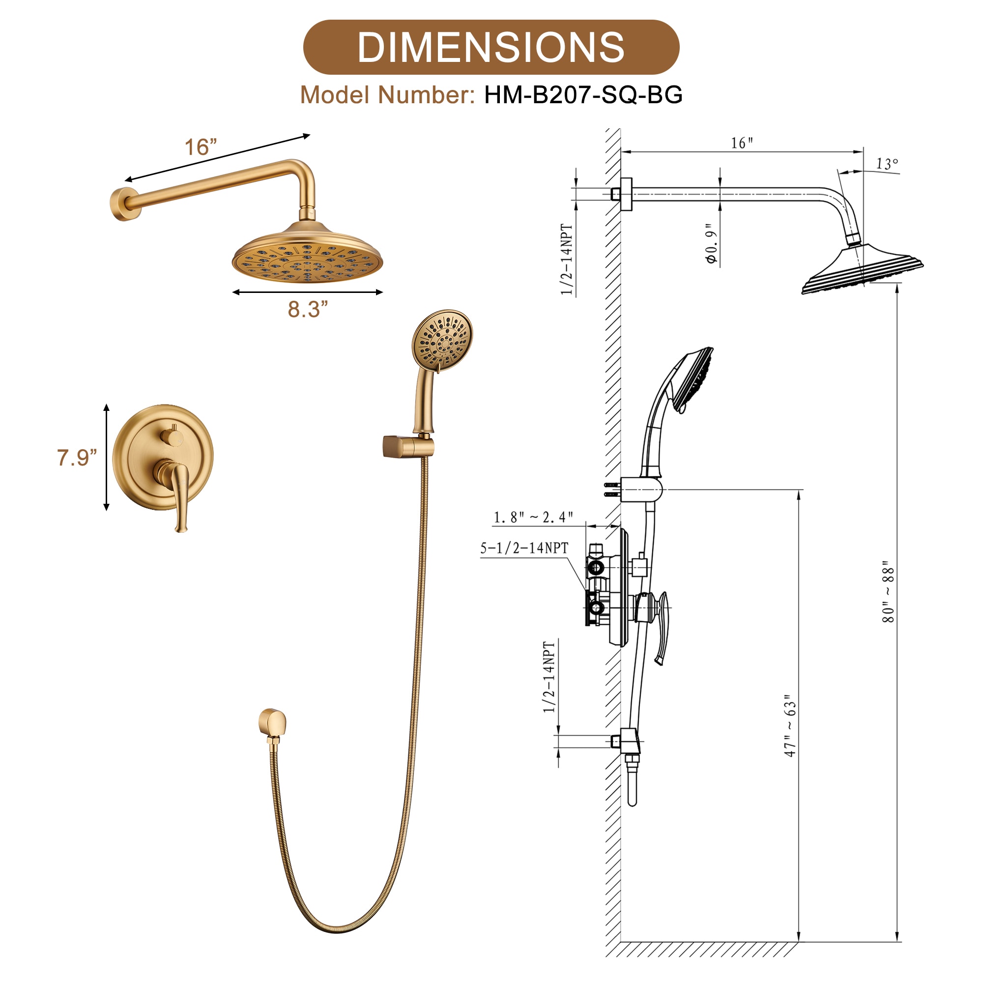 Clihome CHMS-12BN-A3809 Showerhead-Bar-Panels - View #4
