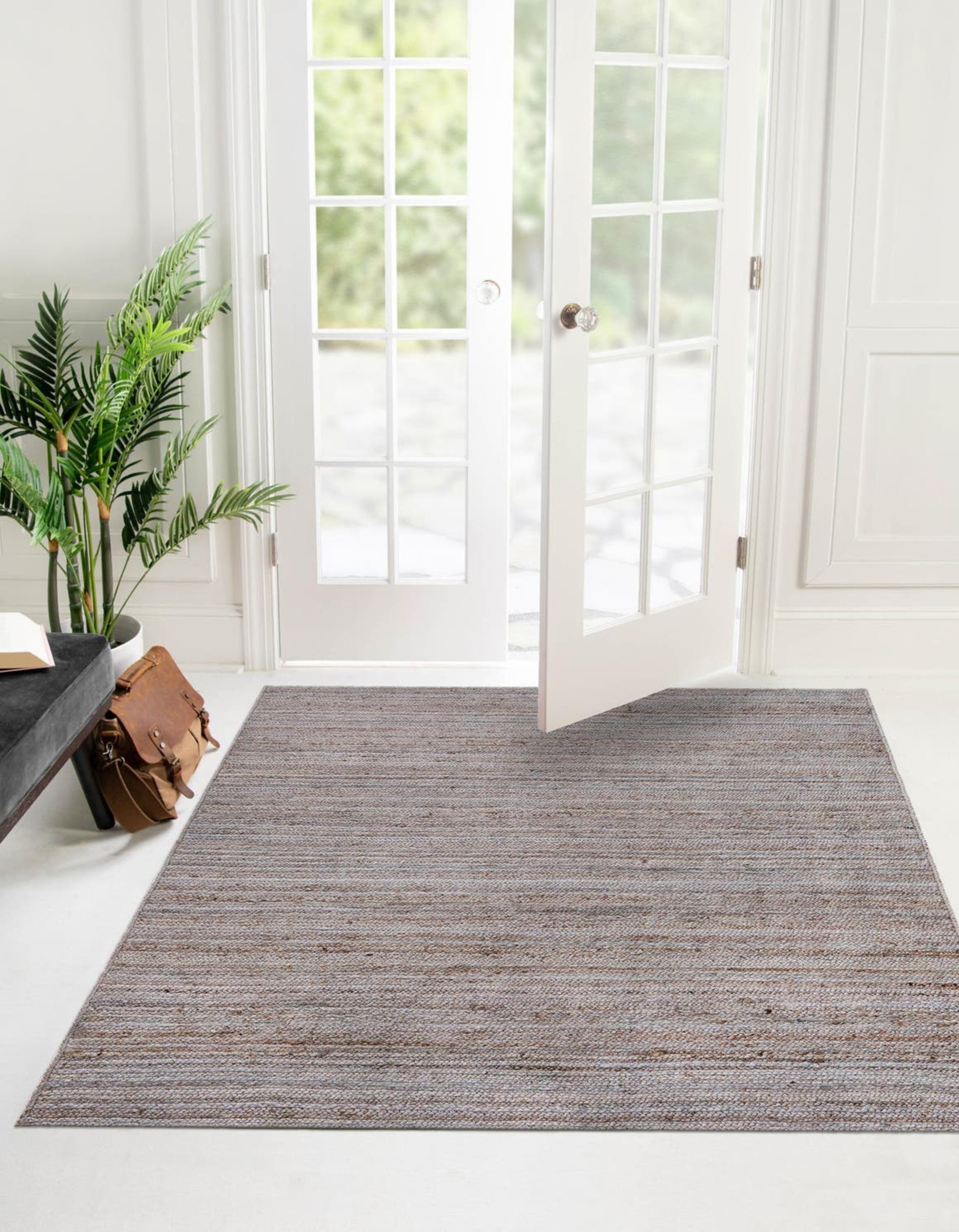Unique Loom 3153078 Braided Jute 8 x 8 (ft) Woven Jute Gray Square Indoor Solid Hand wash only Area rug