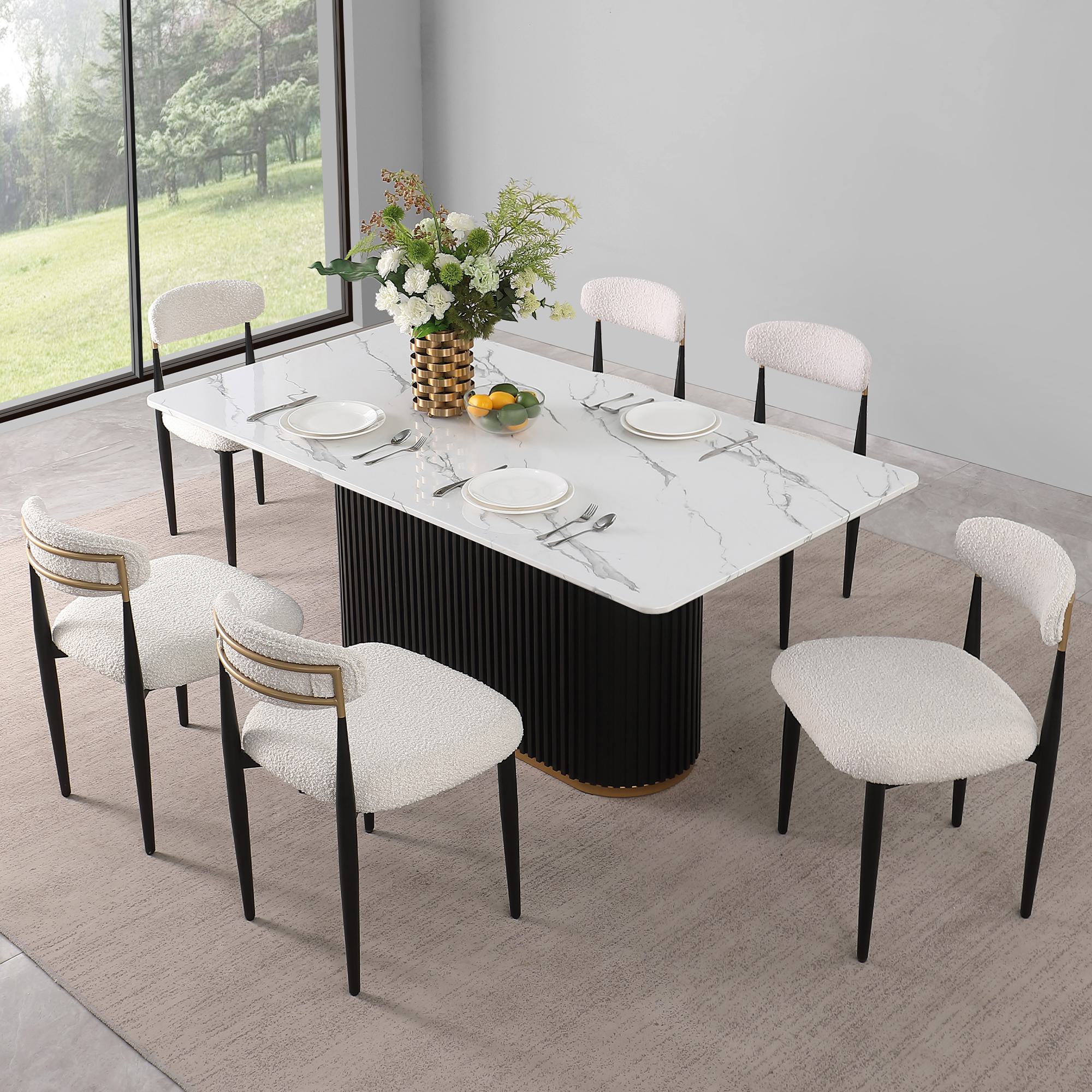 FARATI D2006ALDTC-WT-WT-6 White Contemporary/Modern Dining Room Set with Rectangular Table ( Seats 6 )
