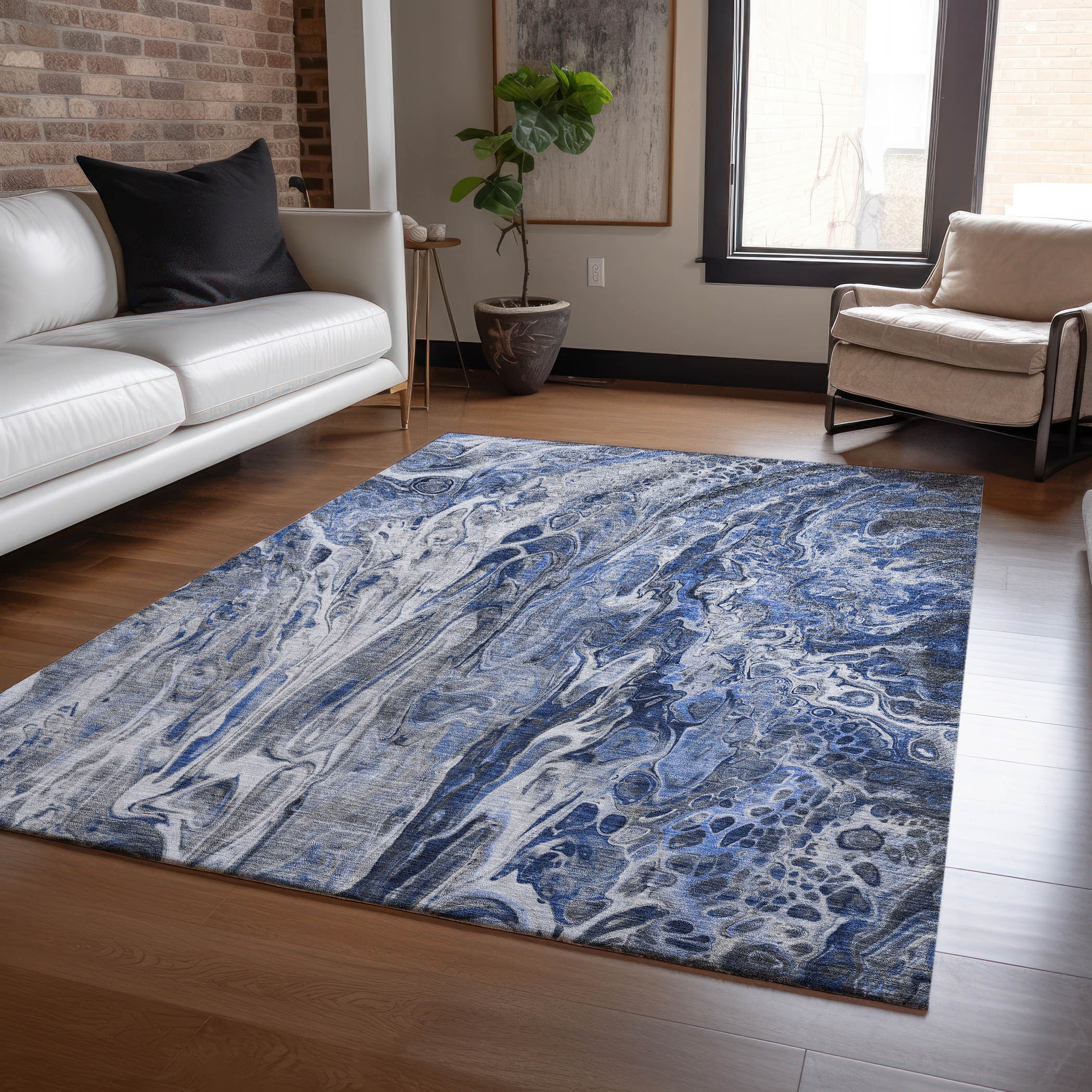 Addison Rugs ACN602BU8X10 Chantille ACN602BU 8 x 10 (ft) Polyester Blue Rectangular Indoor/Outdoor Abstract Machine washable Area rug