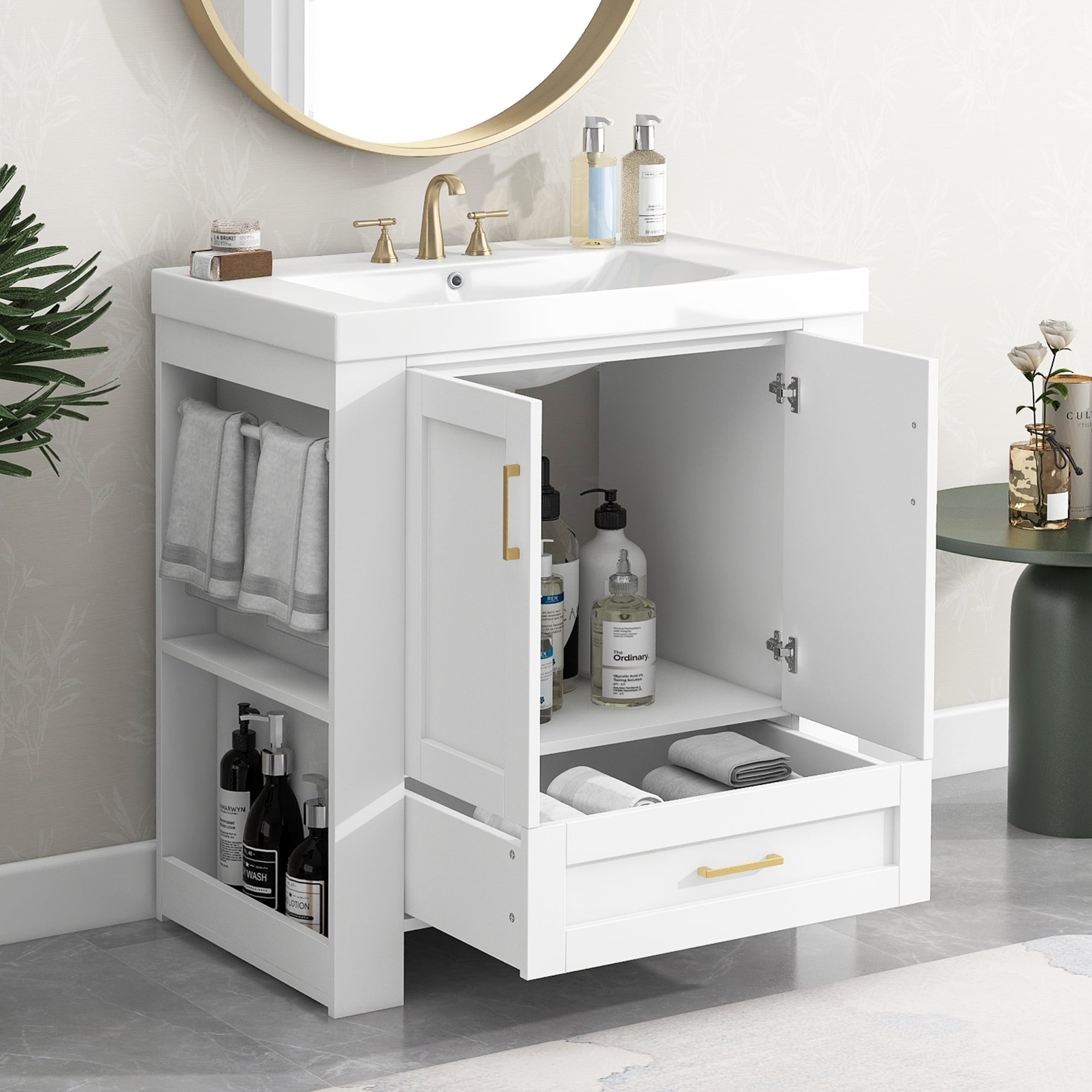 Siavonce 30-in White Single Sink Bathroom Vanity with White Solid ...