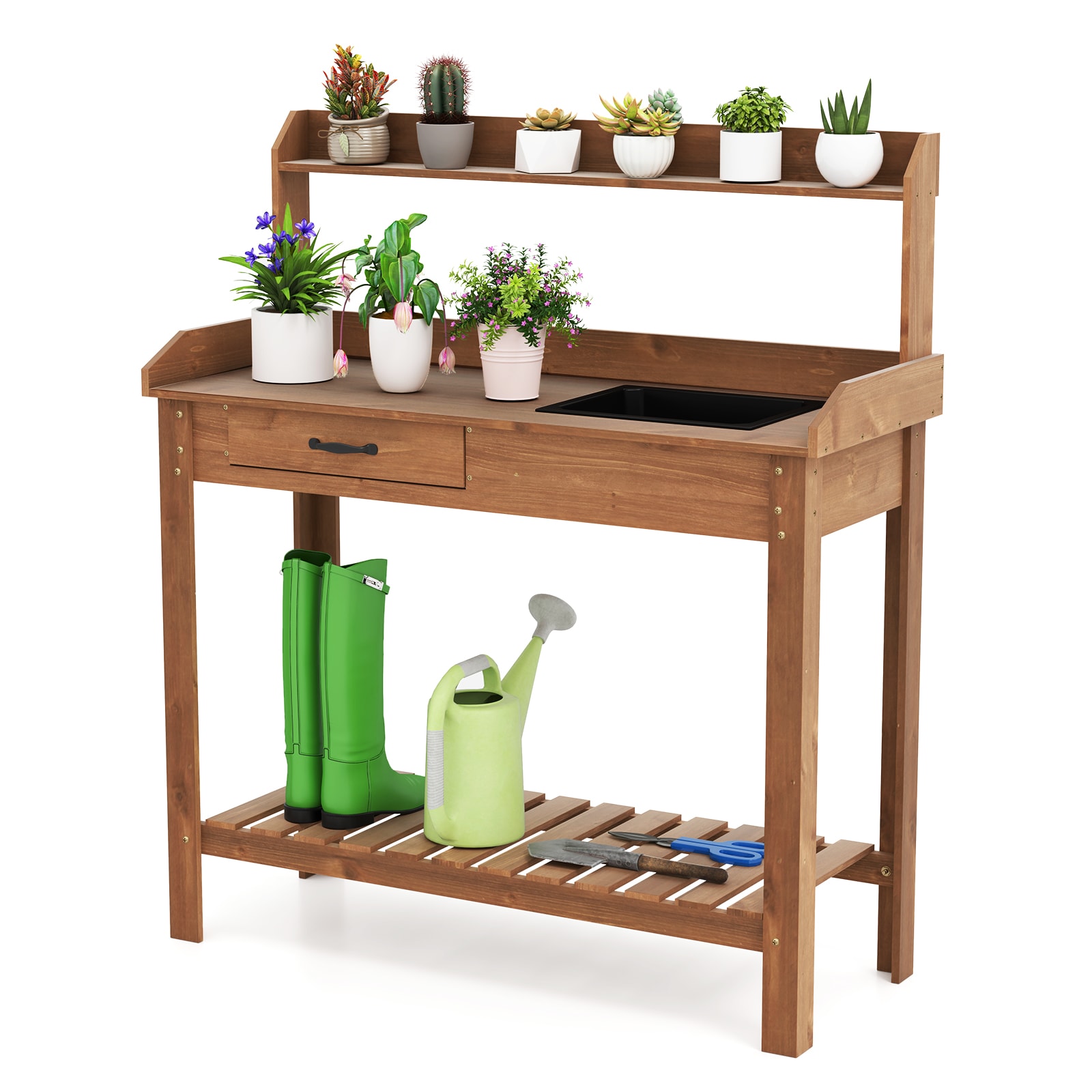 Ayelon GD43GT41CF Potting Benches Tables 45-in x 50-in x 18-in Brown Potting Bench
