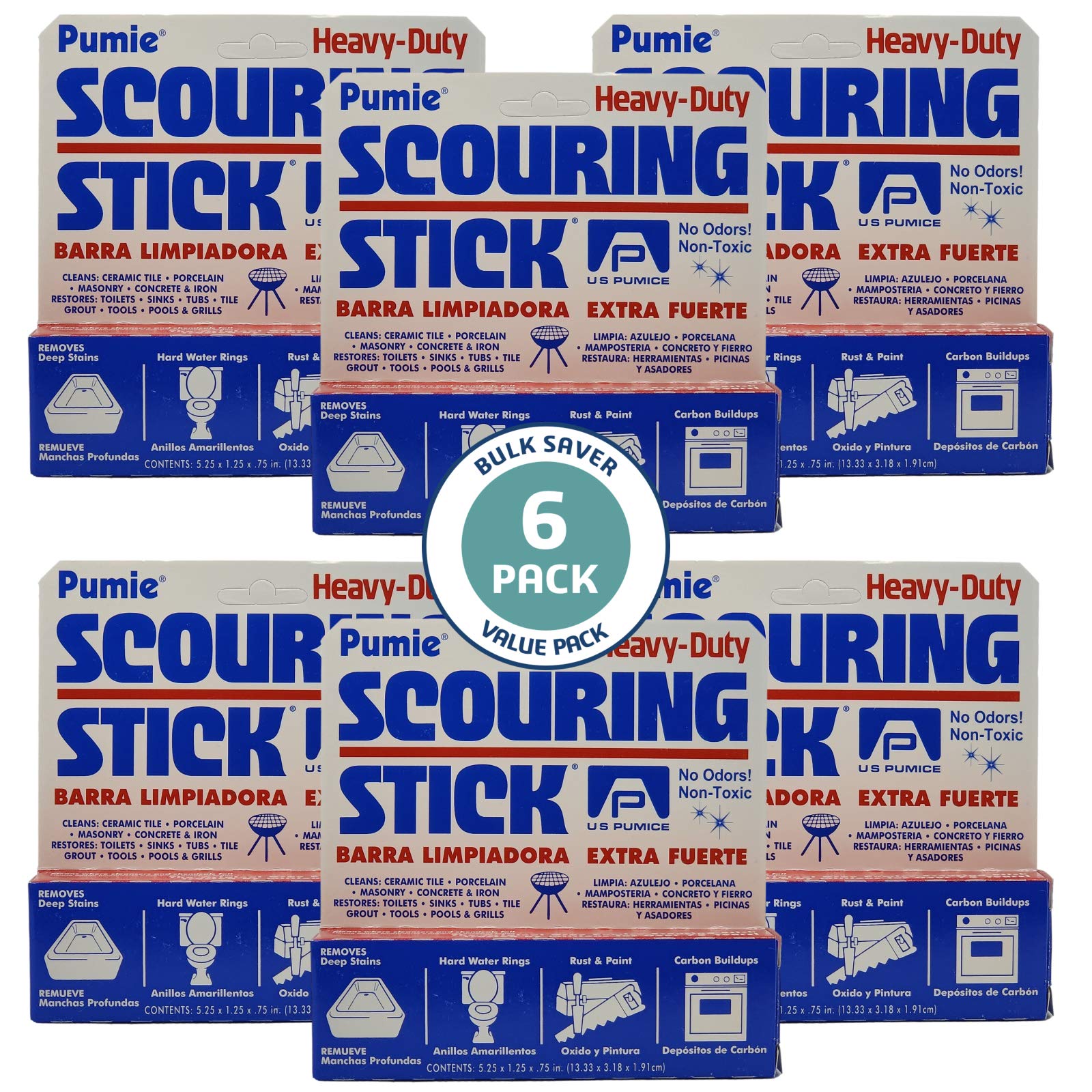 Pumie  Pumice Stone for Toilet Cleaning (6-Pack) - Heavy Duty Pumice Scouring Stick for Toilet Bowl Ring - Cleans Tough Stains Hard Water Rings - Ideal for Cleaning Bathtubs Sink Pool Grill