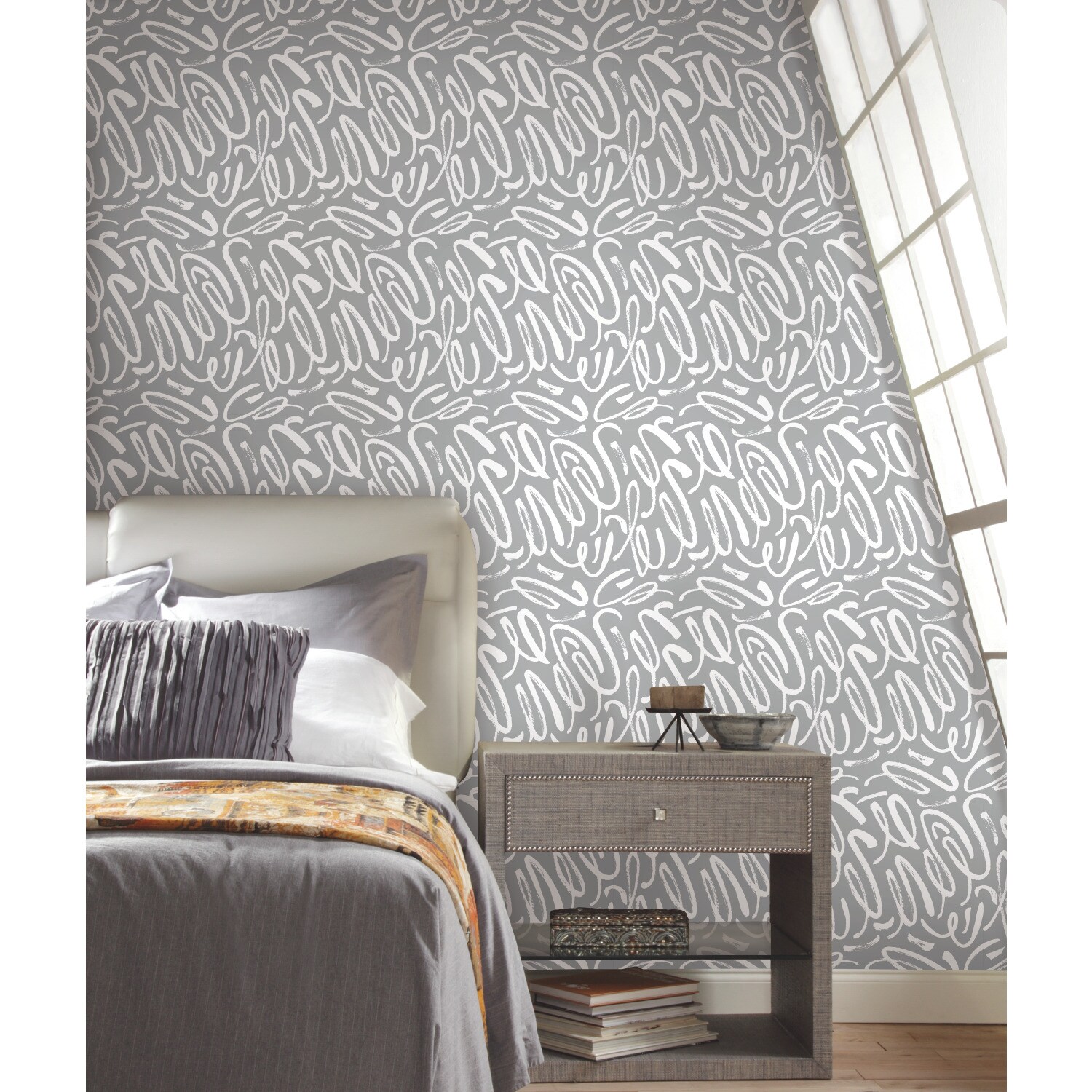 RoomMates RMK11623RL 28.29-Sq. Feet Gray Vinyl Novelty Self-adhesive Peel and Stick Wallpaper