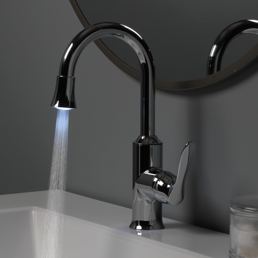 allen + roth 21-B481H-ARCH Brookes Chrome 4-in centerset 1-handle WaterSense High-arc Residential Handle Bathroom Sink Faucet with Drain with Deck Plate