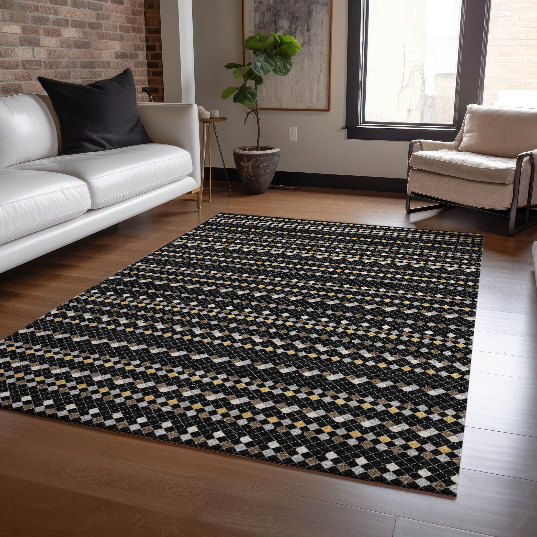Addison Rugs ACN1409BK3X5 Chantille ACN1409BK 3 x 5 (ft) Polyester Black Rectangular Indoor/Outdoor Geometric Machine washable Area rug