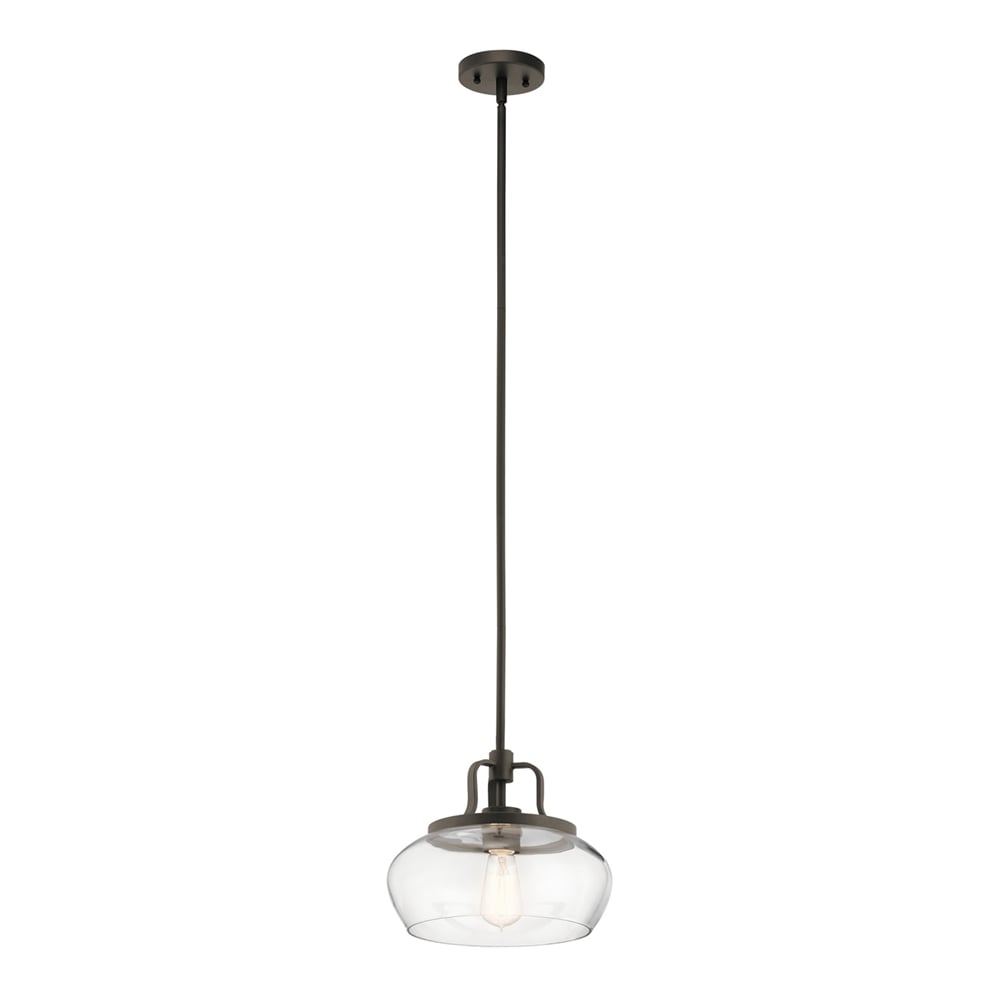 Kichler 43903OZ Davenport 1 -Light Olde Bronze Modern/contemporary Clear glass Dome Medium Hanging Convertible pendant/Semi-flush