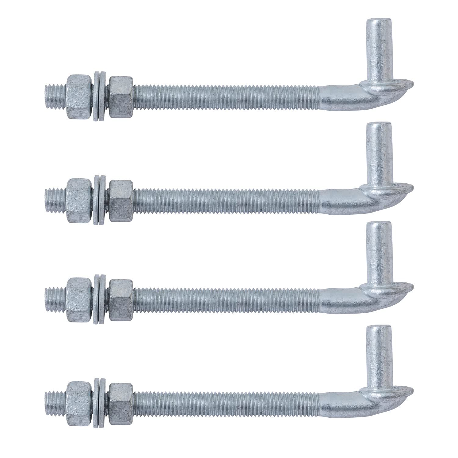 Phewnyzo  8 Inch J Bolt Gate Hinge 4 Pack Heavy Duty Galvanized Steel Chain Link Fence Hardware with Five Eighths Inch Male Pin Includes Nuts and