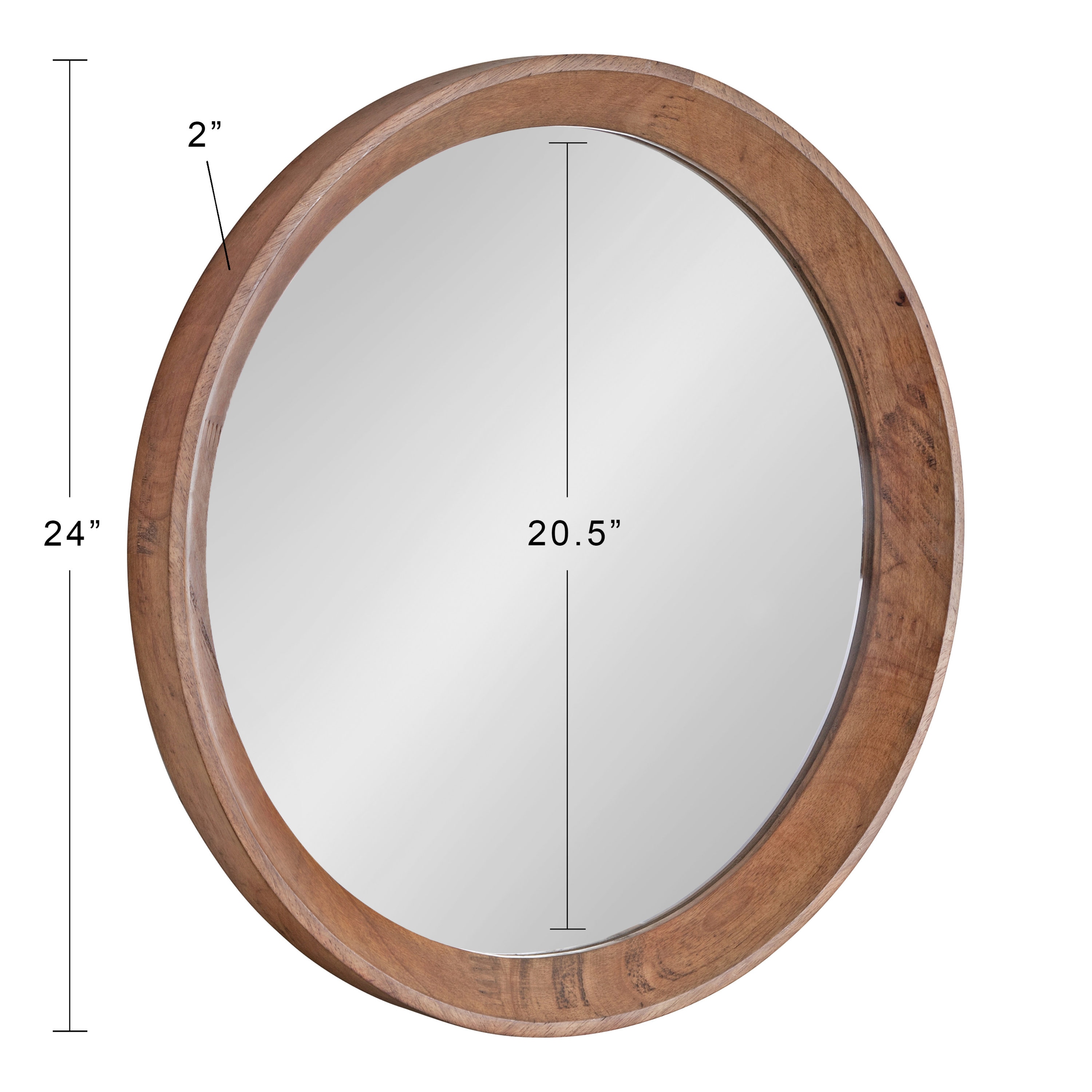 24-Inch Round Brown Wood Framed Vanity Mirror