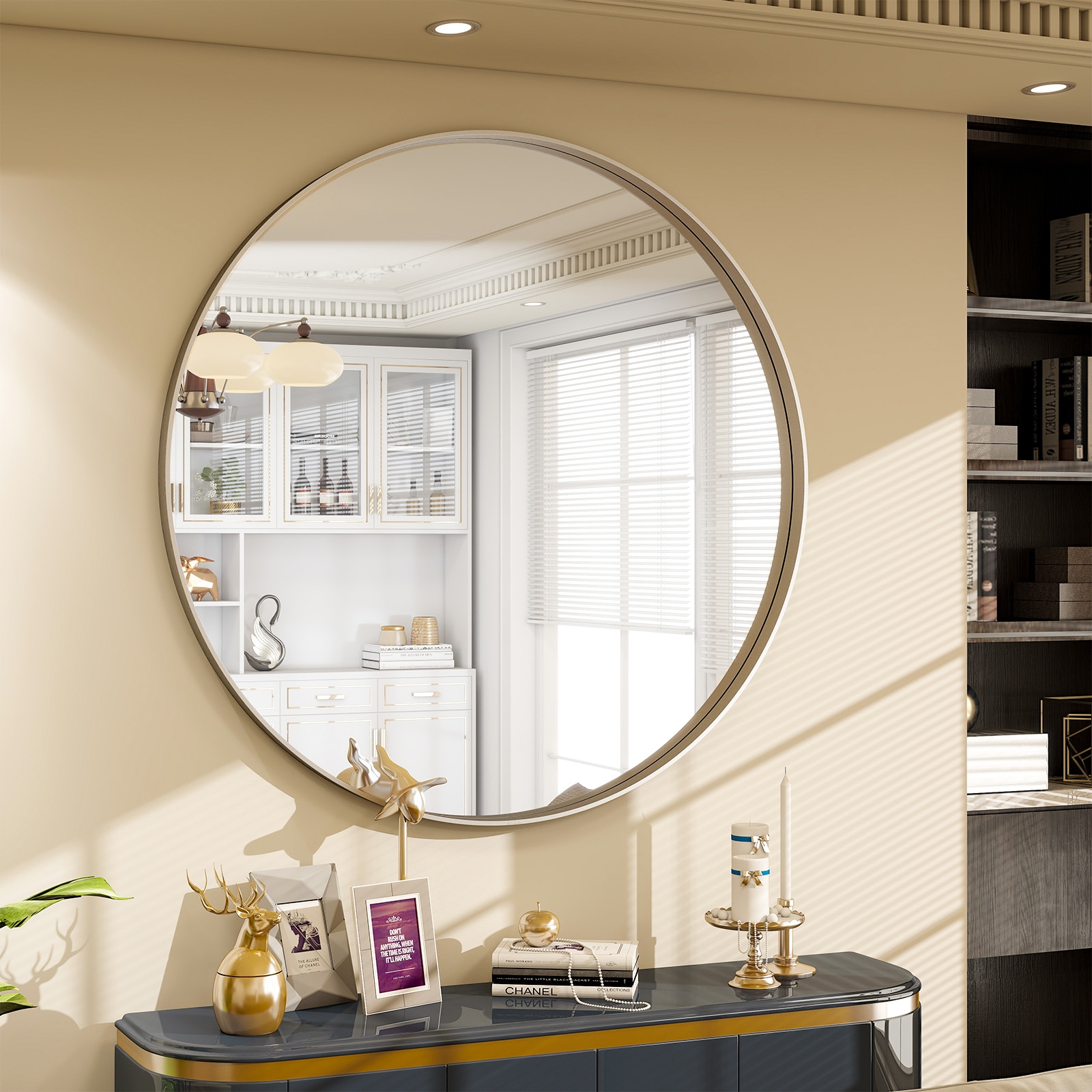 BEAUTYPEAK LS-YJAJ3030-S 30-Inches W x 30.0-Inches H Round Silver Framed Wall Mirror