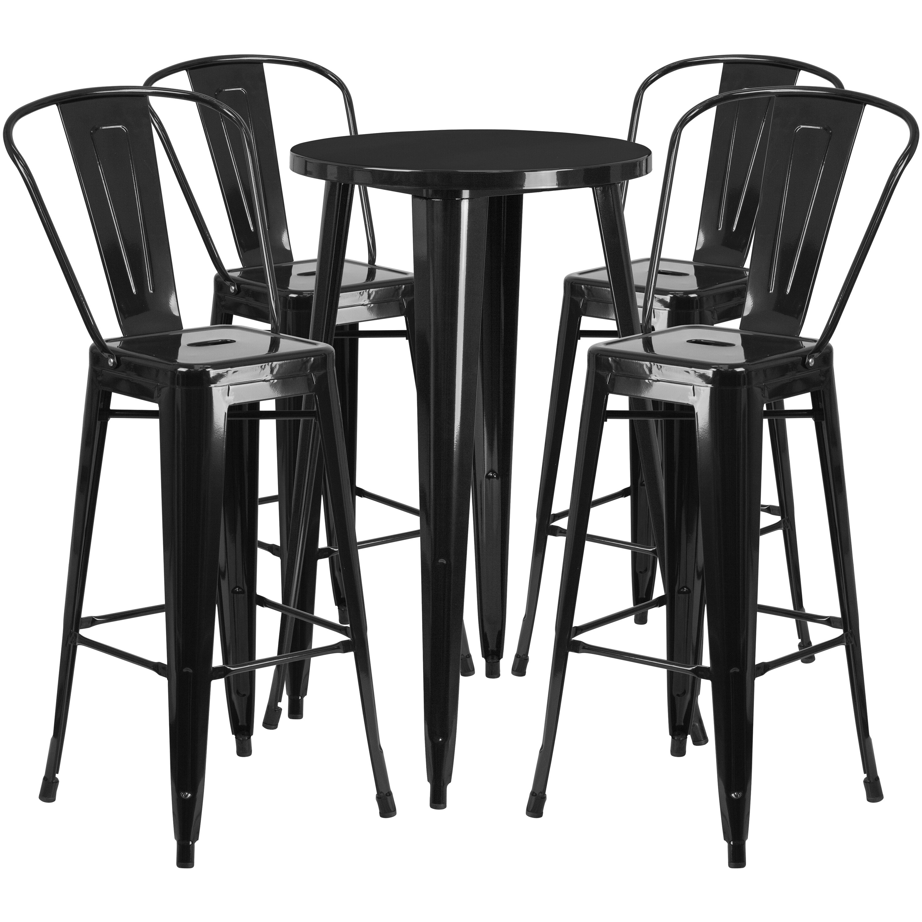 Flash Furniture 889142082170 Dexter Commercial Grade 24-in Round Black Metal Indoor-Outdoor Bar Table Set with 4 Cafe Stools