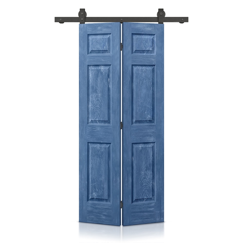 CALHOME 1100-2-T+6P-24-BPSC 24-in x 80-in Vintage Blue MDF Hollow core Single Barn Door (Hardware Included)