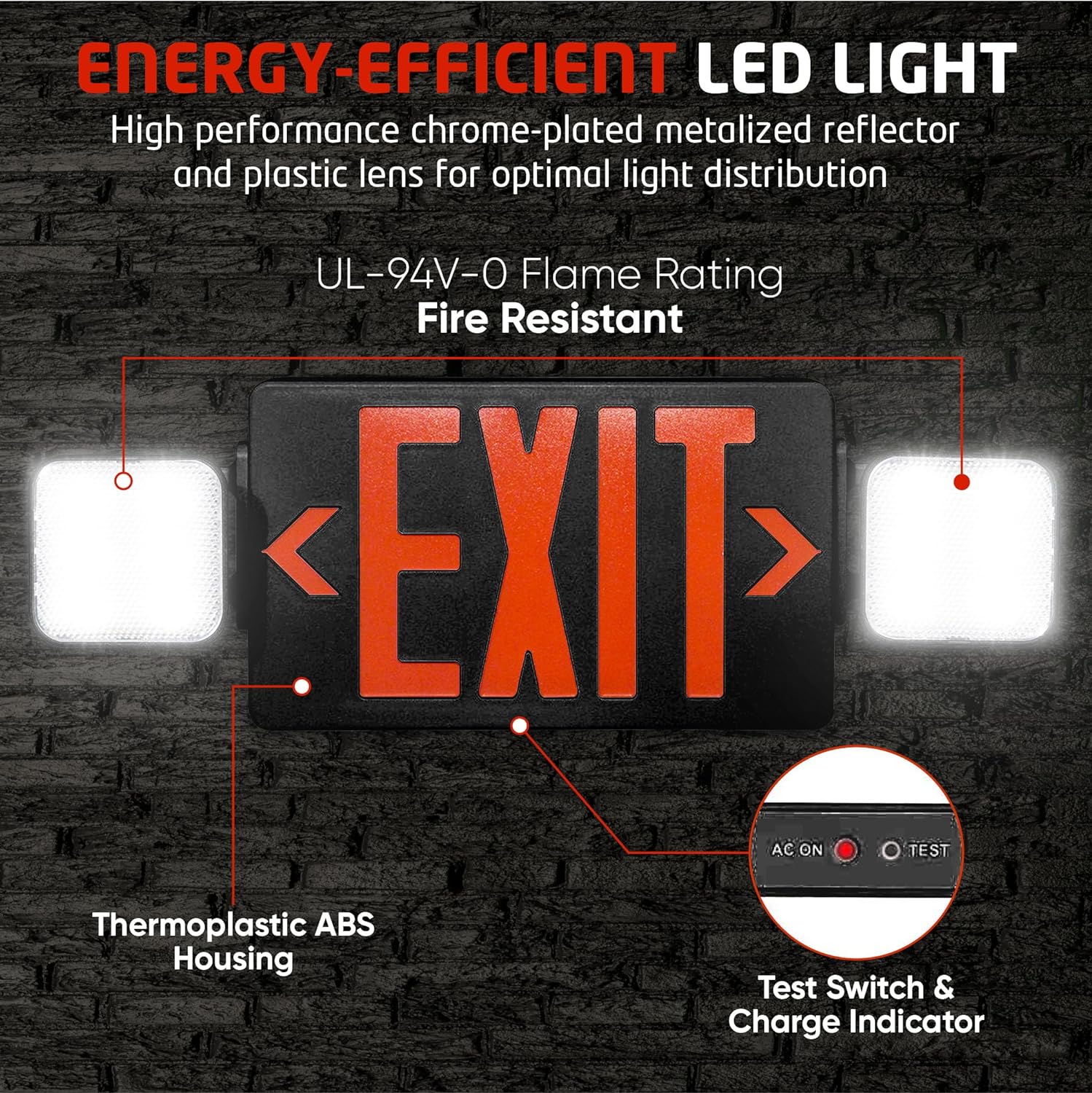 Ciata 1-Watt 120/277-Volt LED Black Hardwired Exit Light With Red ...