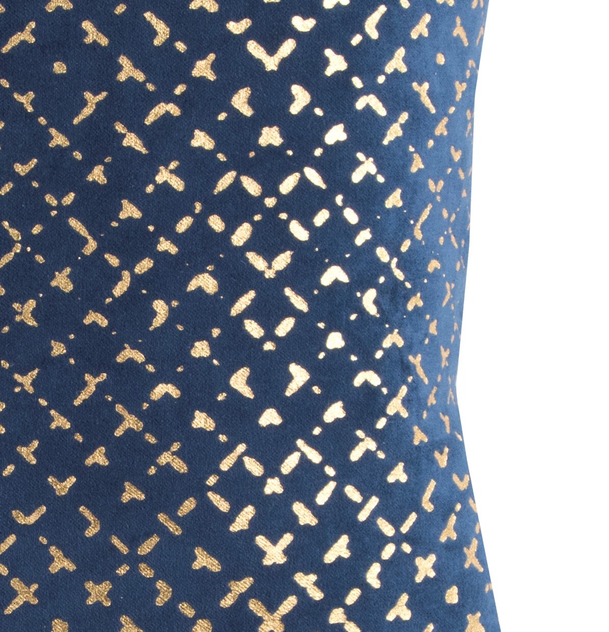 Navy and Gold Cotton Velvet Geometric Square Throw Pillow