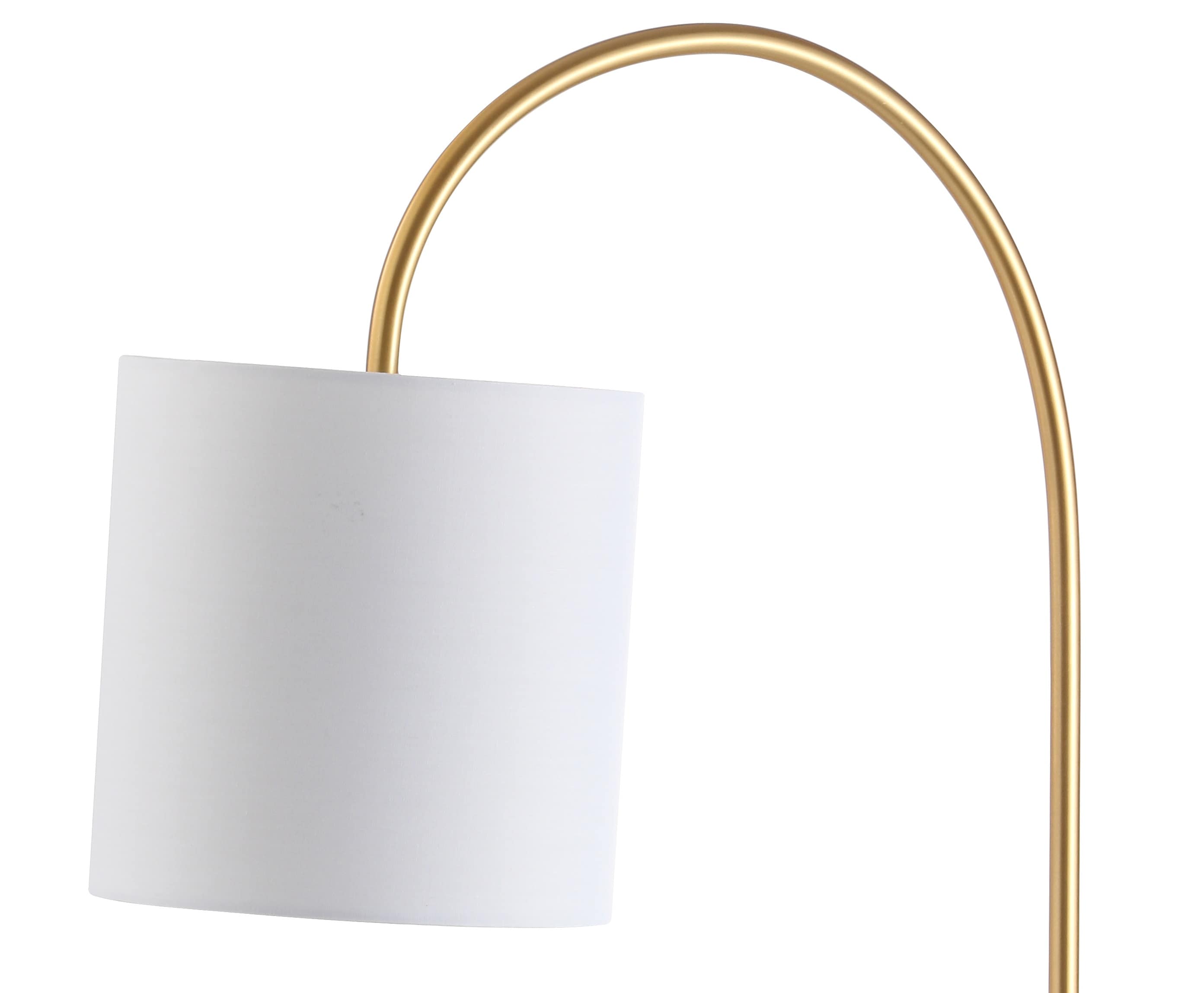 White Marble and Brass Arc Table Lamp with Cotton Shade