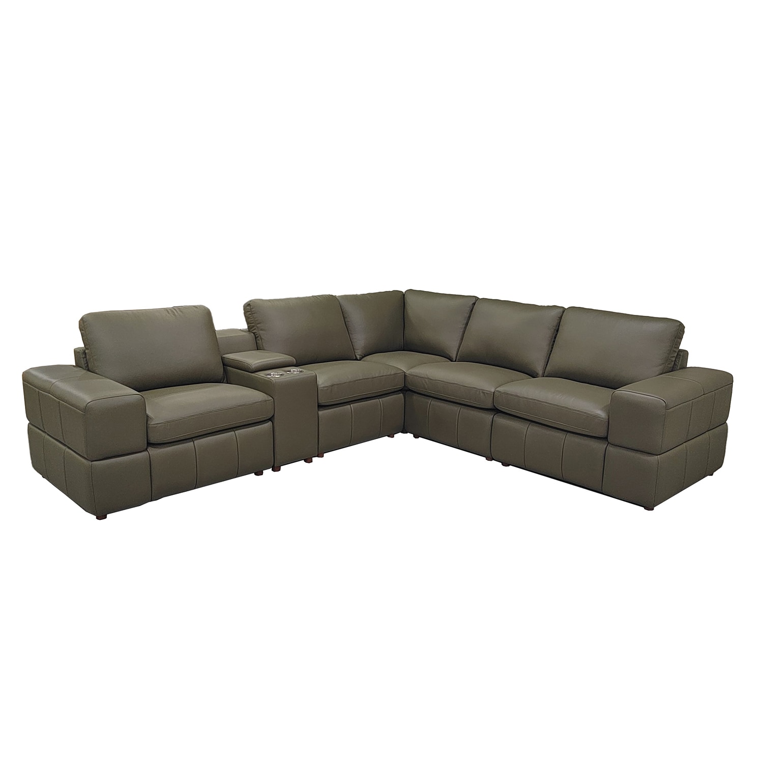 GZMR - Large Arm Leather Match Upholstery Modular Sectional 115.5-in W Modern Olive Green Genuine...