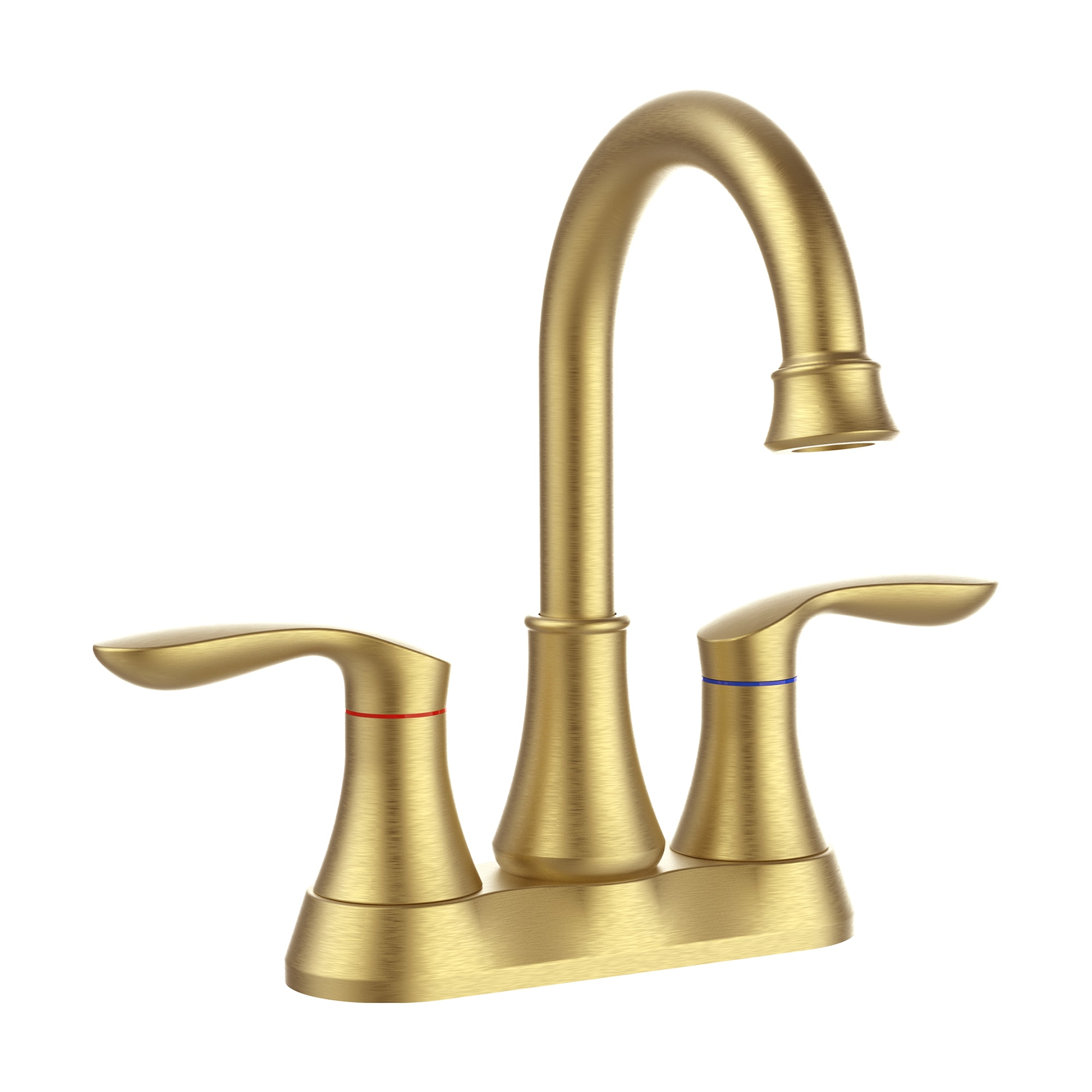 FORIOUS LL03580G-F Gold 4-in centerset 2-handle High-arc Commercial/Residential Handle Bathroom Sink Faucet with Drain