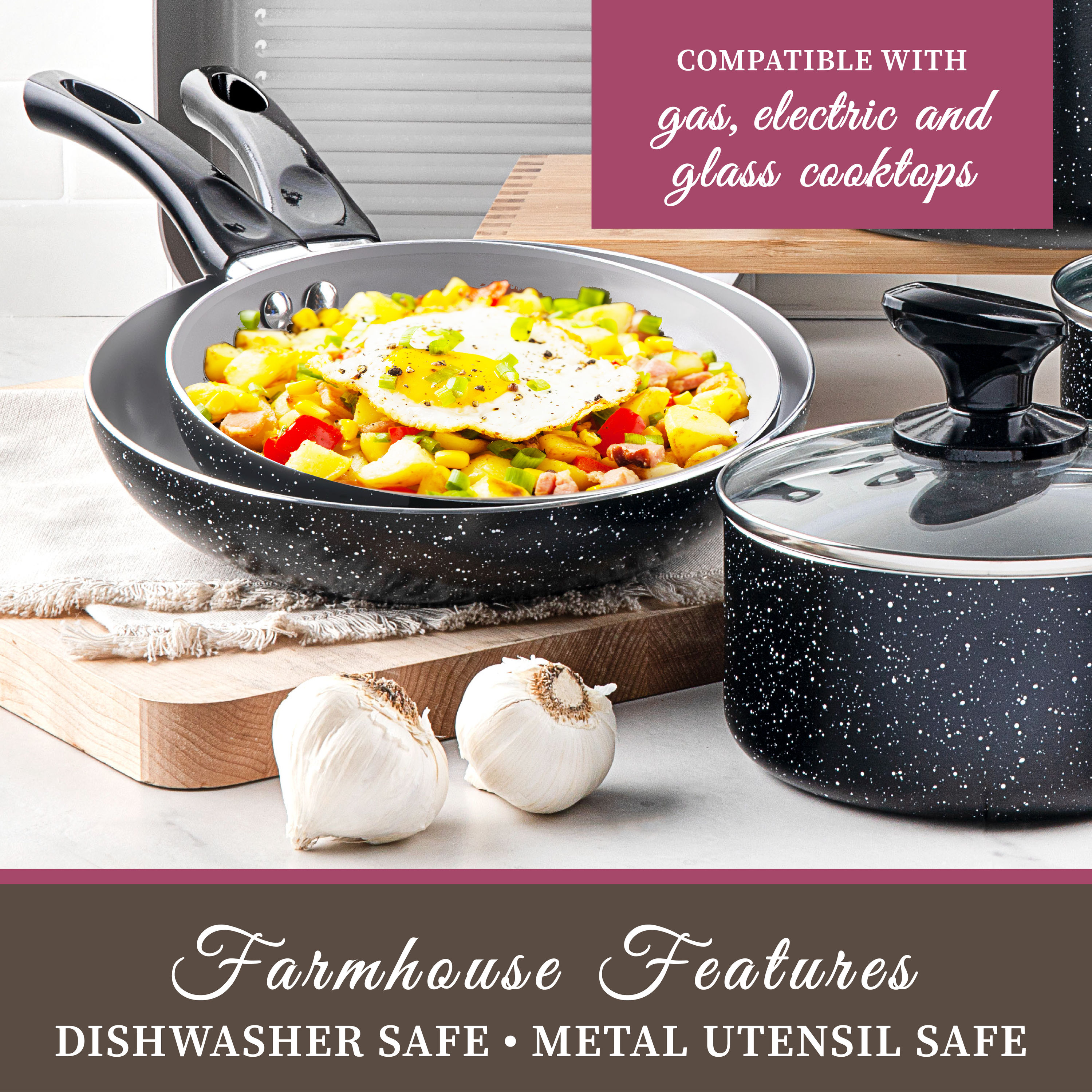 Saflon Stainless Steel 12 Inch Fry Pan with Glass Lid