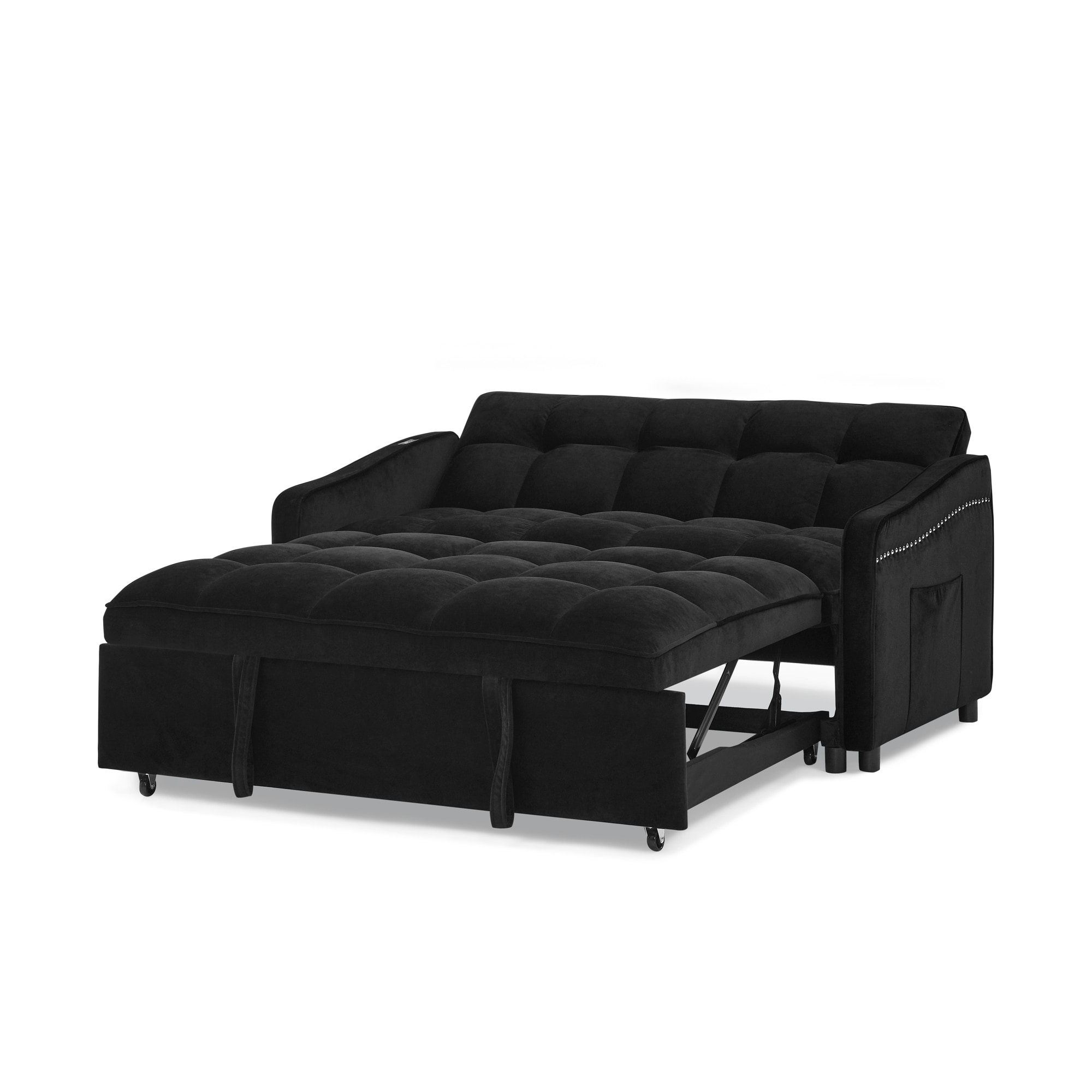 Bybafun YA0100261 53-in Casual Black Velvet 2 -seater Reclining Sleeper