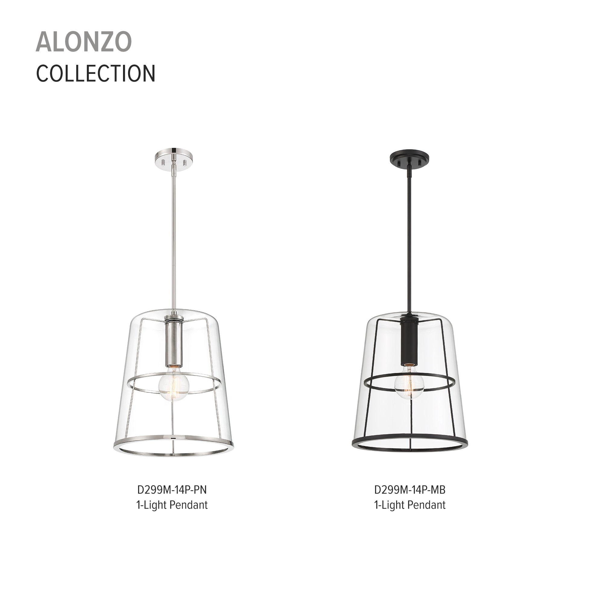 Alonzo Matte Black Glass Pendant Light, 16.5"