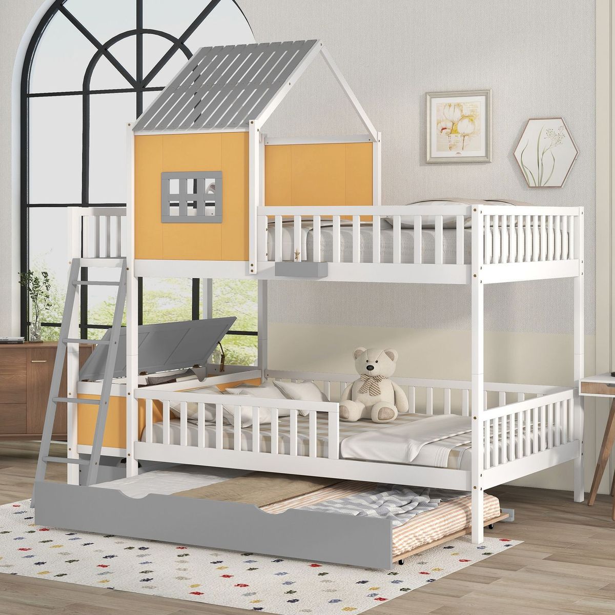 JASMODER LT501003AAL Yellow Full Composite Platform Bed with Storage