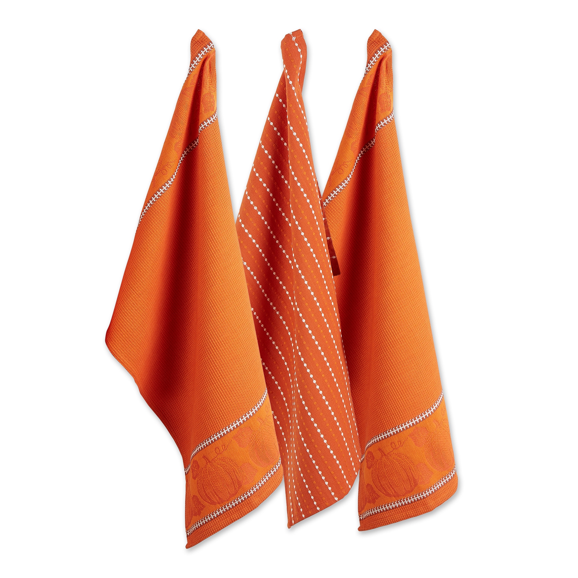DII  Burnt Orange Harvest Embellished Dishtowel Set of 3 18x28 Inch