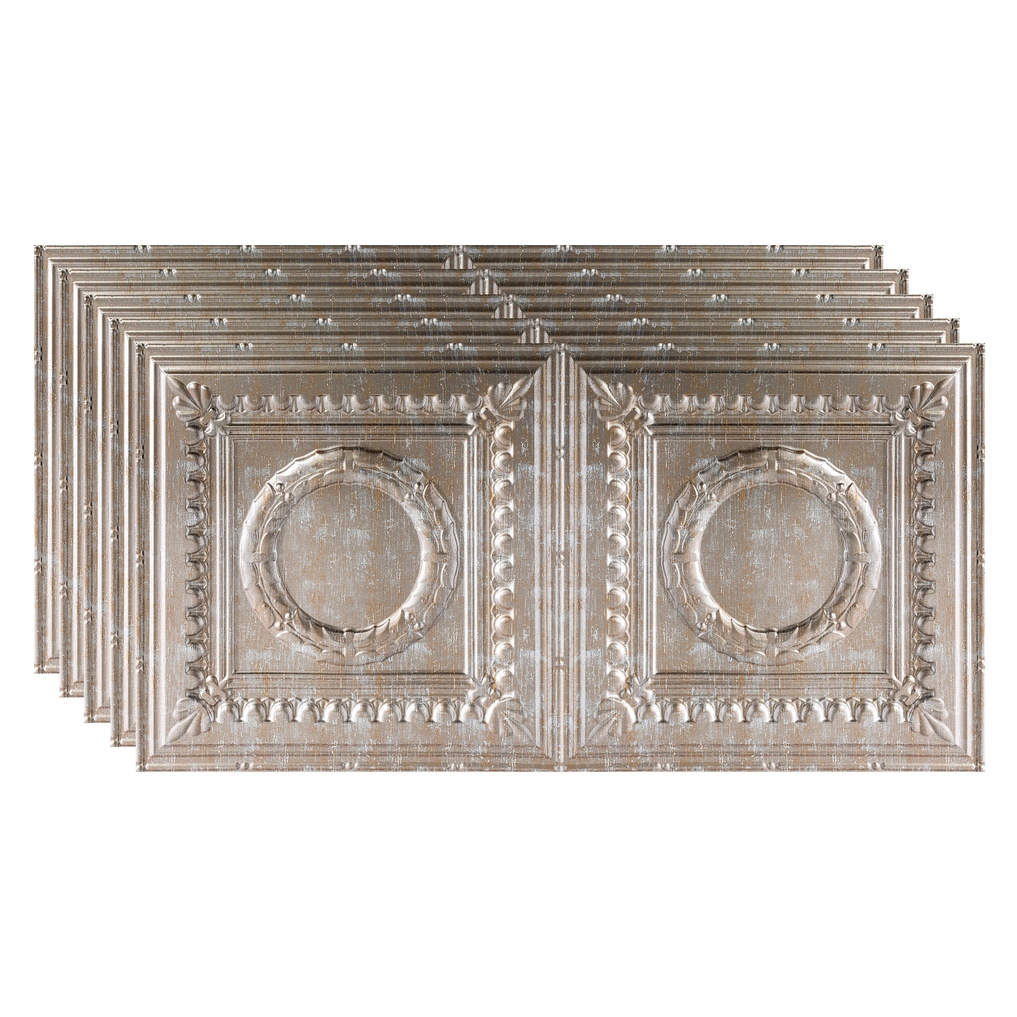 Fasade PG5434 4-ft x 2-ft Rosette Vintage Metal PVC Surface-mount Ceiling Tile ( 5 -Pack, 40-Sq. Feet / Case )