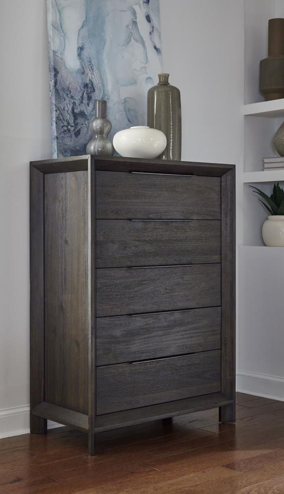 Modus Furniture 3JU584 Chloe Basalt Grey Acacia 5-Drawer Chest