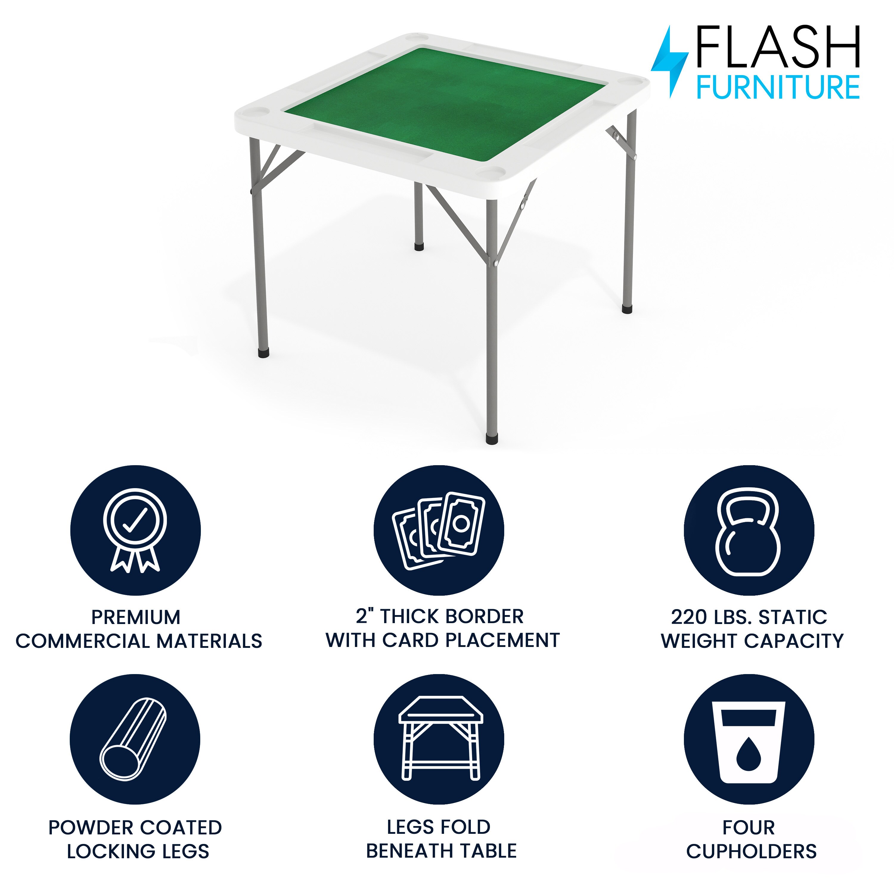 Flash Furniture 2.88 ft x 2.88 ft Indoor Square Plastic White Folding Card Table 4 Person 889142221036 at Lowes