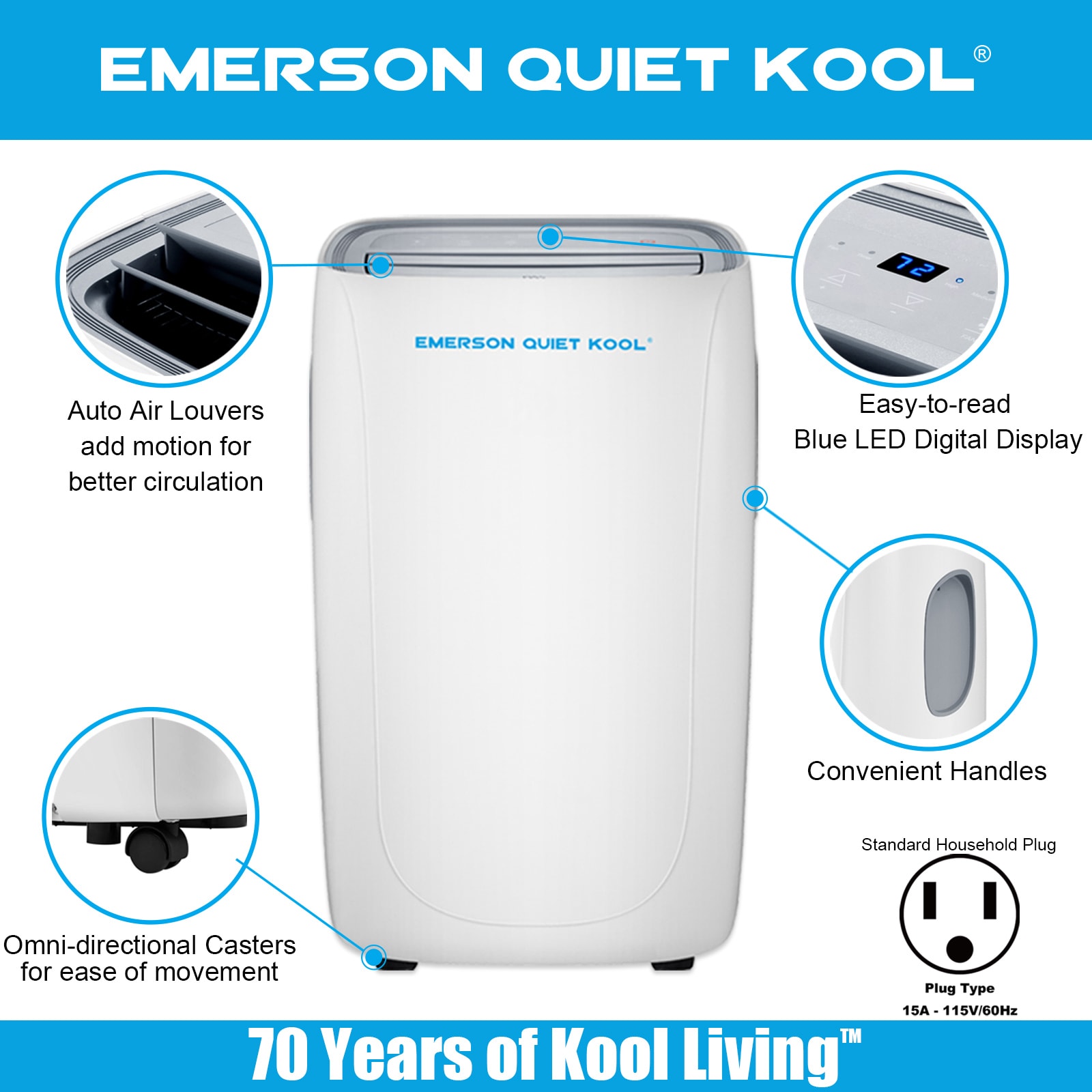 Emerson Quiet Kool 5000-BTU DOE (115-Volt) White Vented Portable Air Conditioner Cools 300-sq ft EAPC8RSD1 Sansujyuku sansujyuku.com